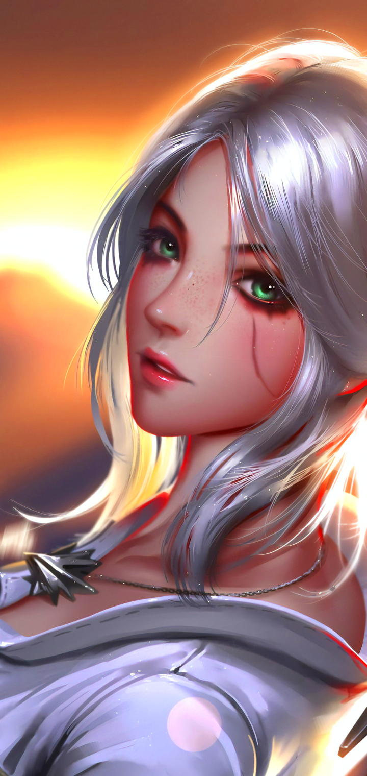 Descarga gratuita de fondo de pantalla para móvil de Ojos Verdes, Videojuego, Pelo Blanco, Mujer Guerrera, El Brujo, Wiedzmin 3: Dziki Gon, Ciri (La Bruja).