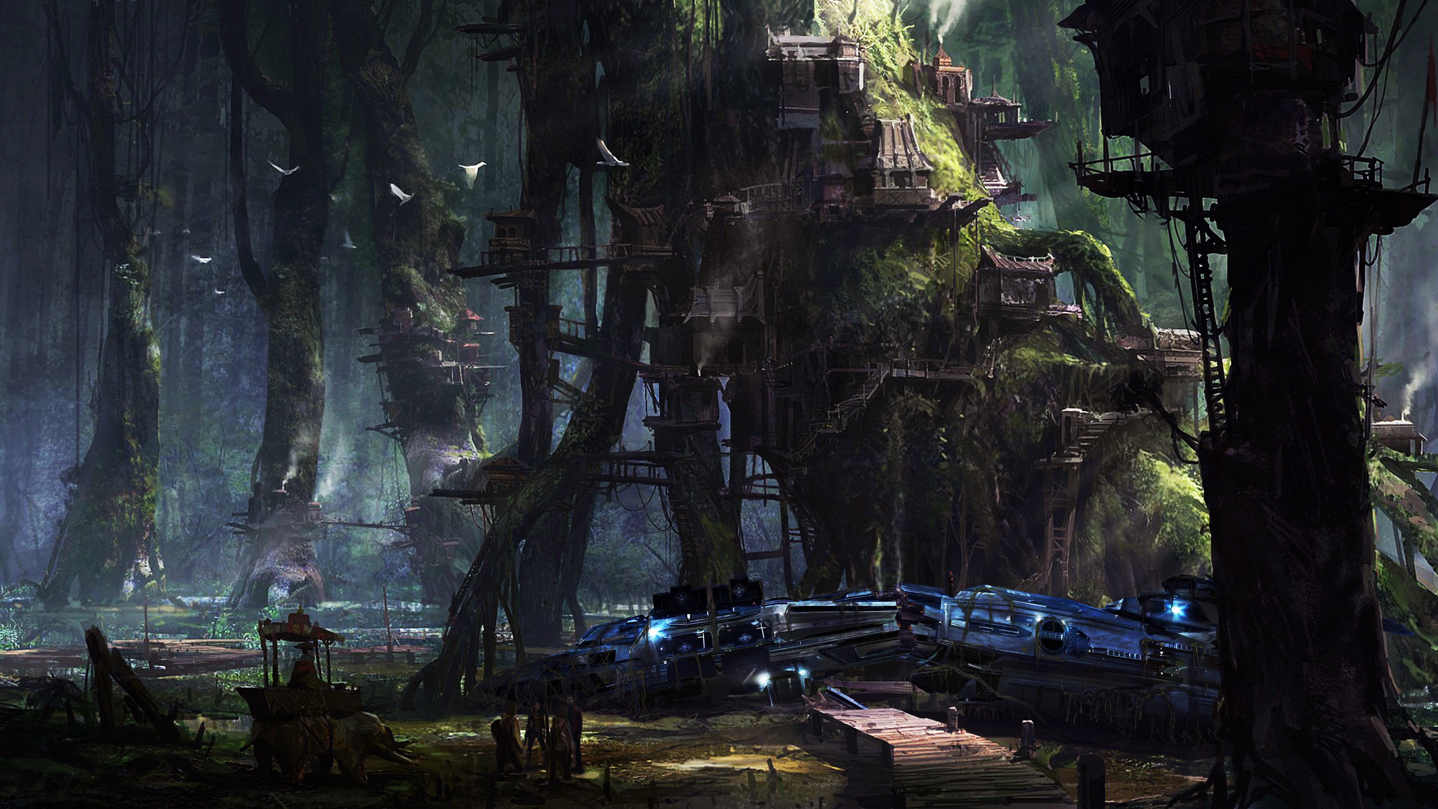 Download mobile wallpaper Forest, Tree, Town, Wreck, Video Game, Star Citizen for free.