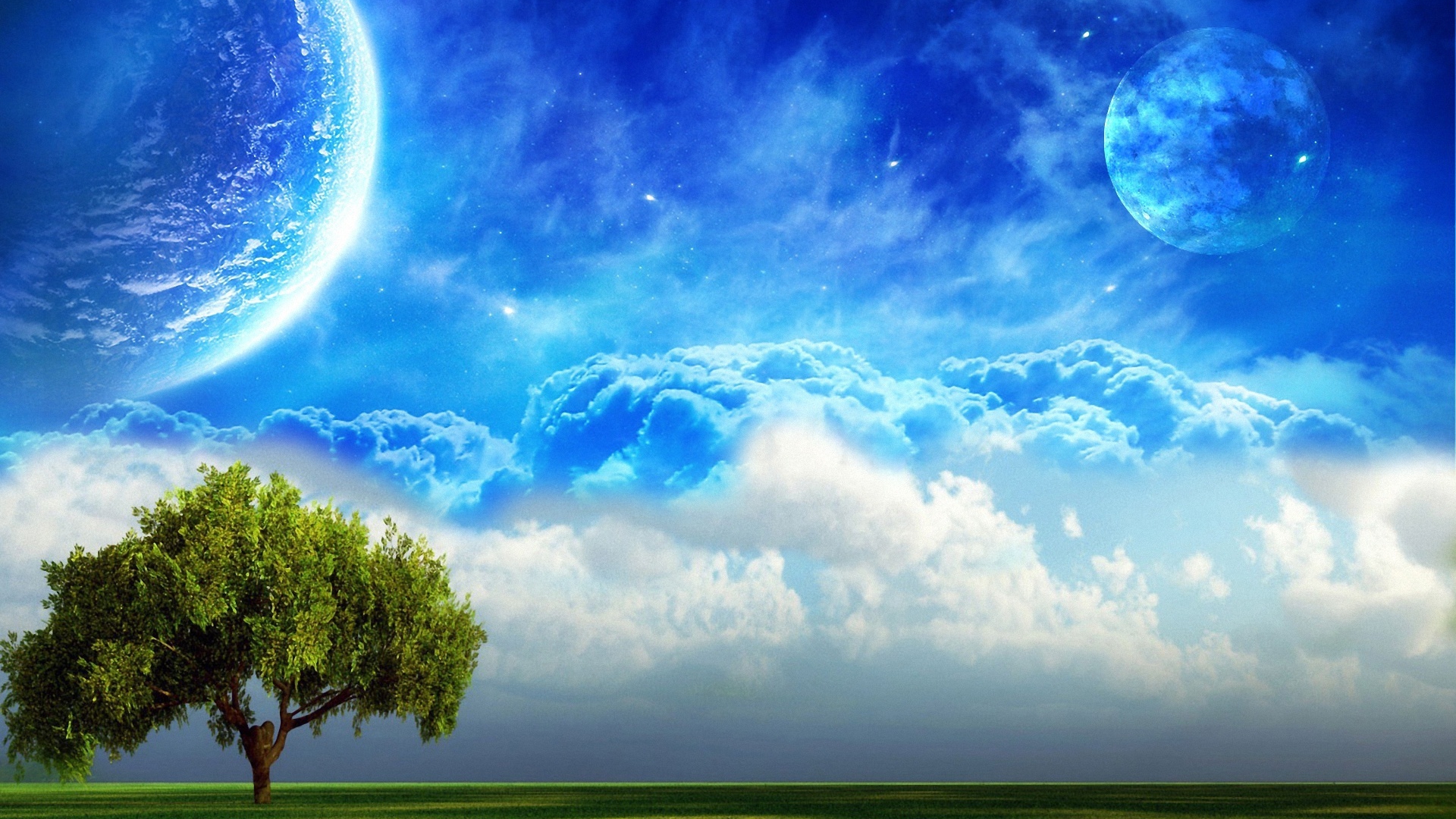 Скачать картинку Небо, Дерево, Планета, Фантастика, Земля/природа, Мечтательный Мир в телефон бесплатно.