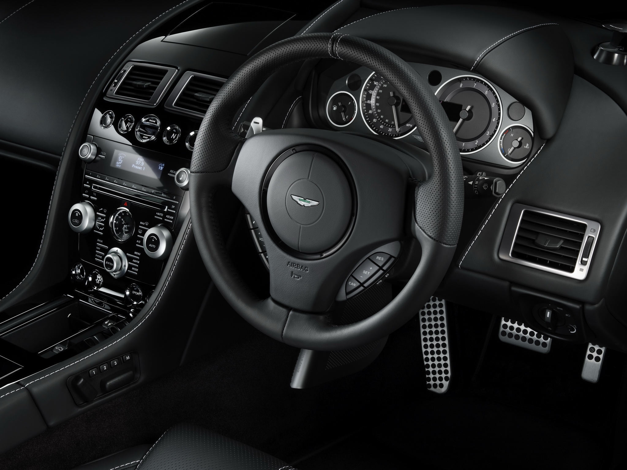 steering wheel, cars, interior, aston martin, black, rudder, salon, speedometer, db9, 2010