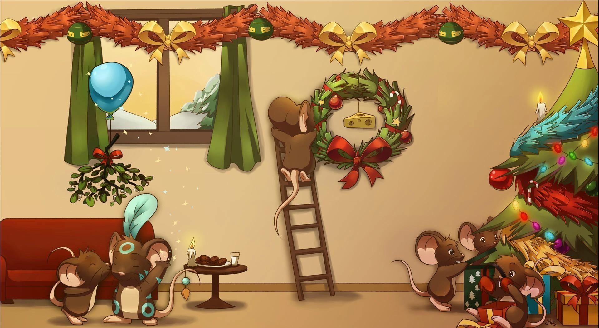 127925 baixar papel de parede férias, ratos, ano novo, decorações, natal, feriado, desenho animado, caricatura, árvore de natal, vaidade - protetores de tela e imagens gratuitamente
