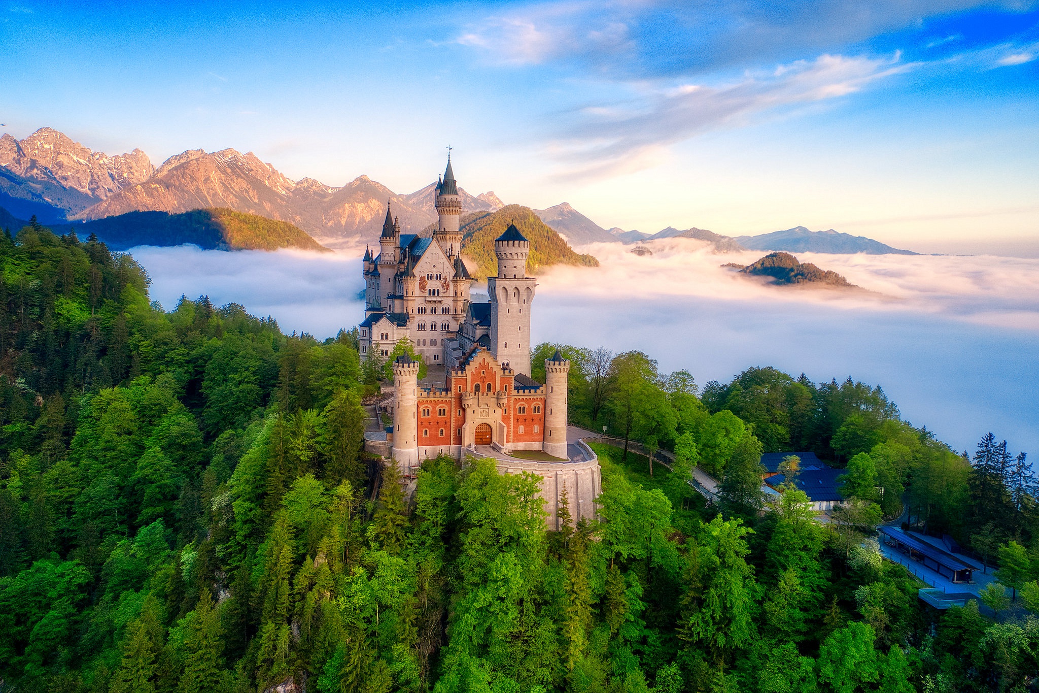 Download mobile wallpaper Forest, Neuschwanstein Castle, Man Made, Castle for free.