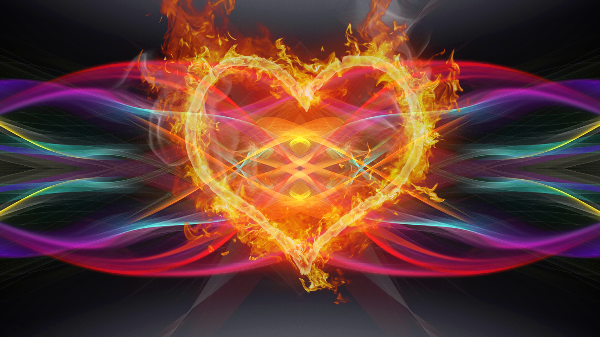 Download mobile wallpaper Fire, Flame, Colors, Heart, Artistic for free.