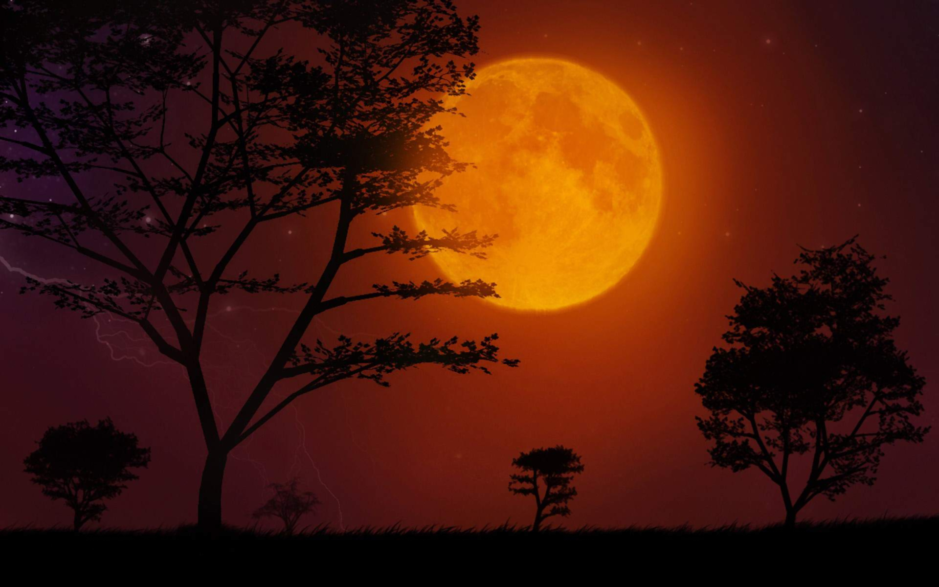 Download mobile wallpaper Moon, Gold, Silhouette, Tree, Artistic for free.