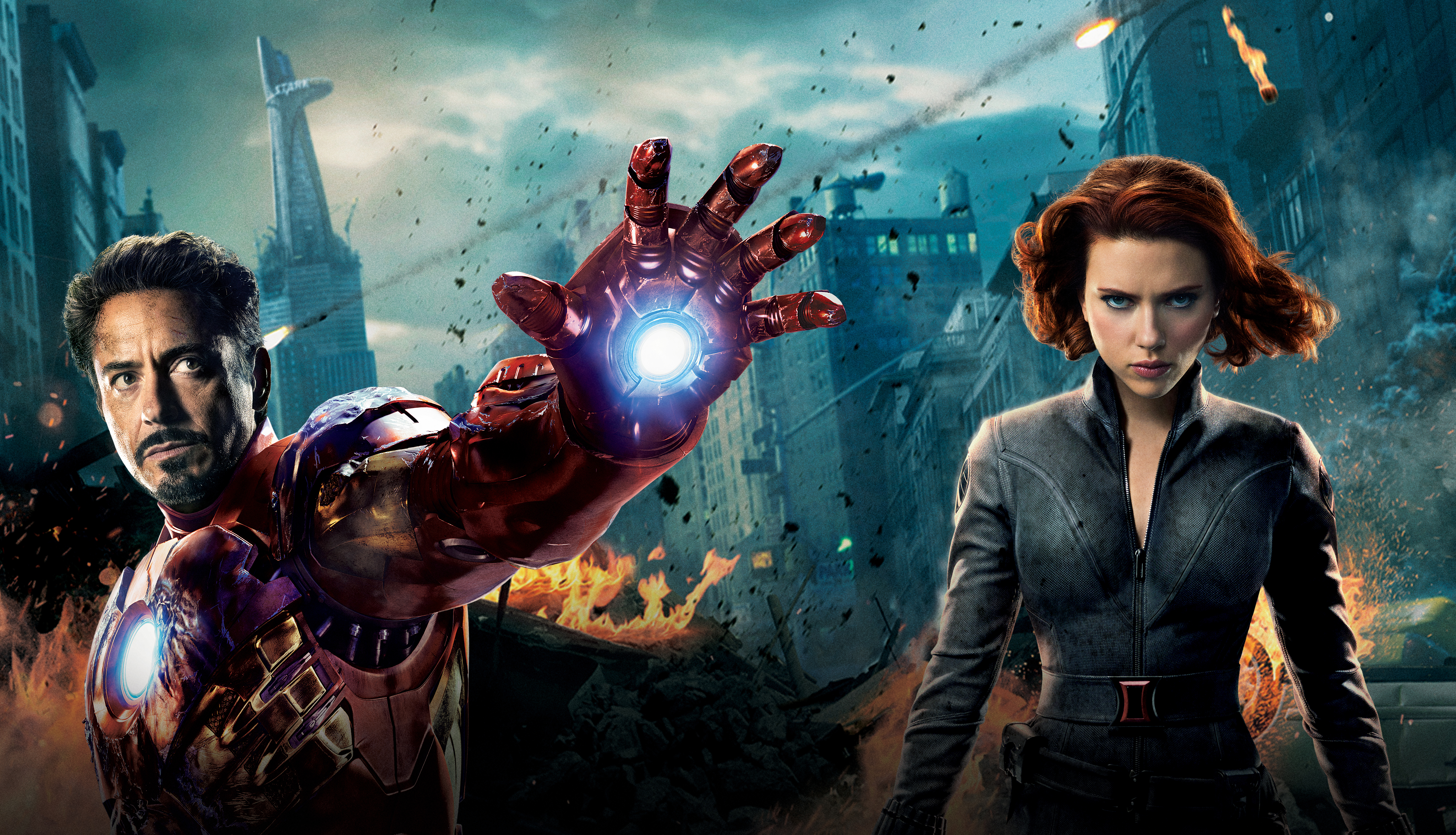 Free download wallpaper Scarlett Johansson, Iron Man, Robert Downey Jr, Movie, Black Widow, The Avengers on your PC desktop