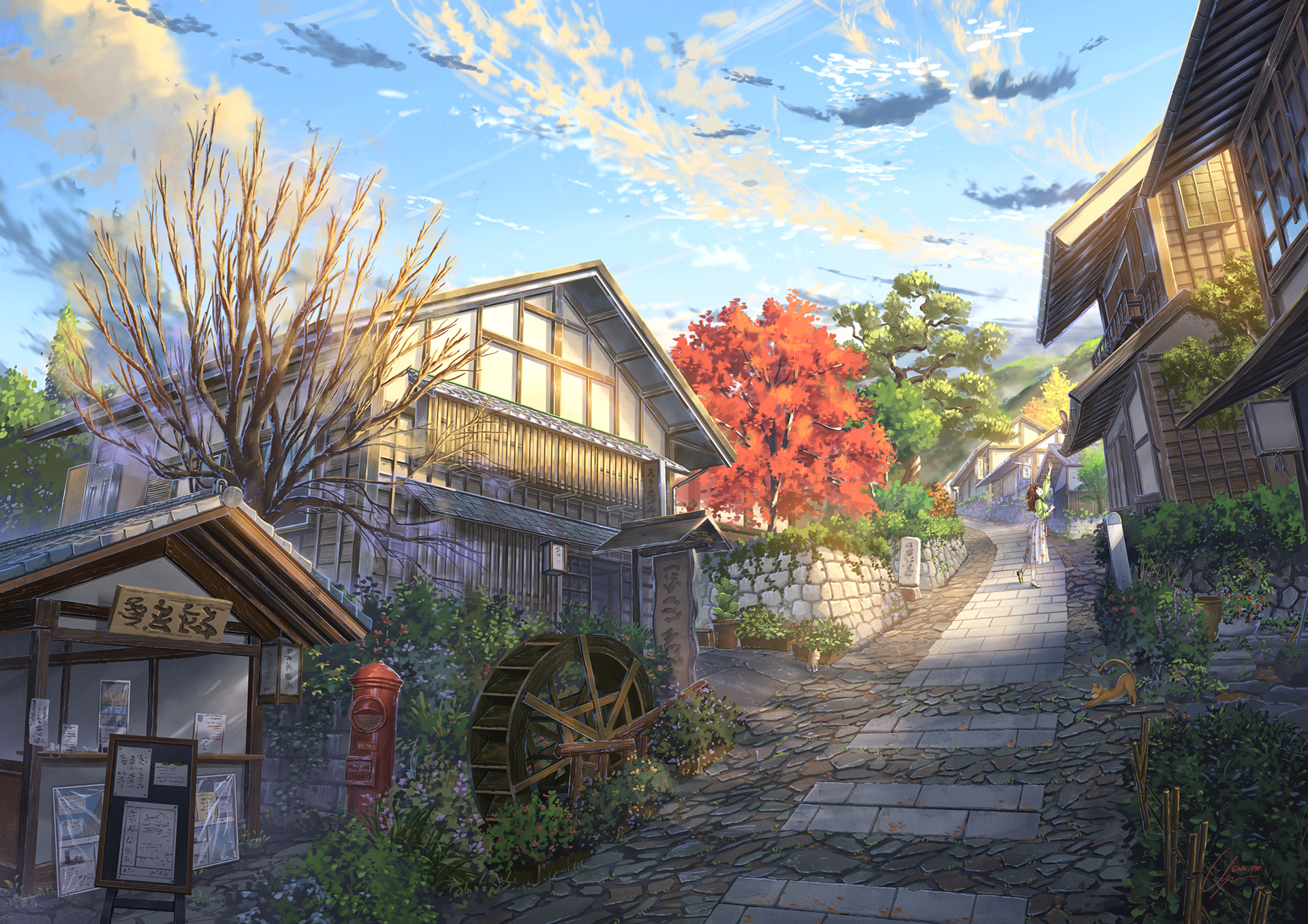 Free download wallpaper Anime, Tree, Village, Original on your PC desktop