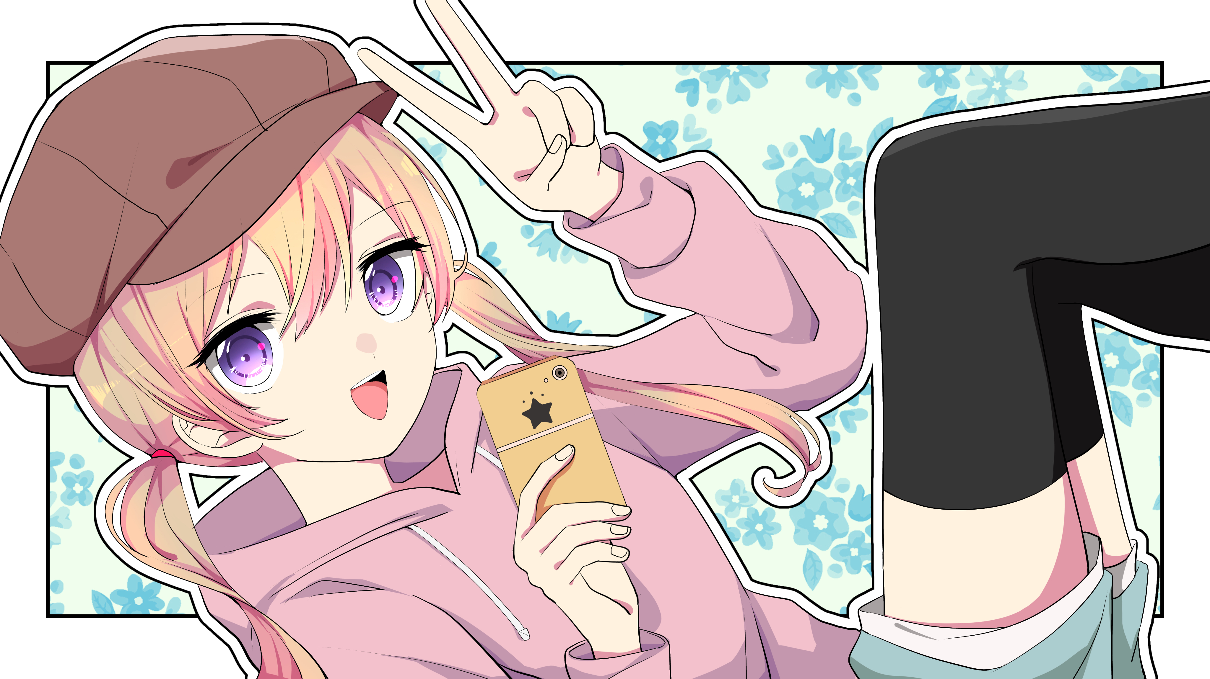 Download mobile wallpaper Anime, Blonde, Hat, Original, Purple Eyes, Phone for free.