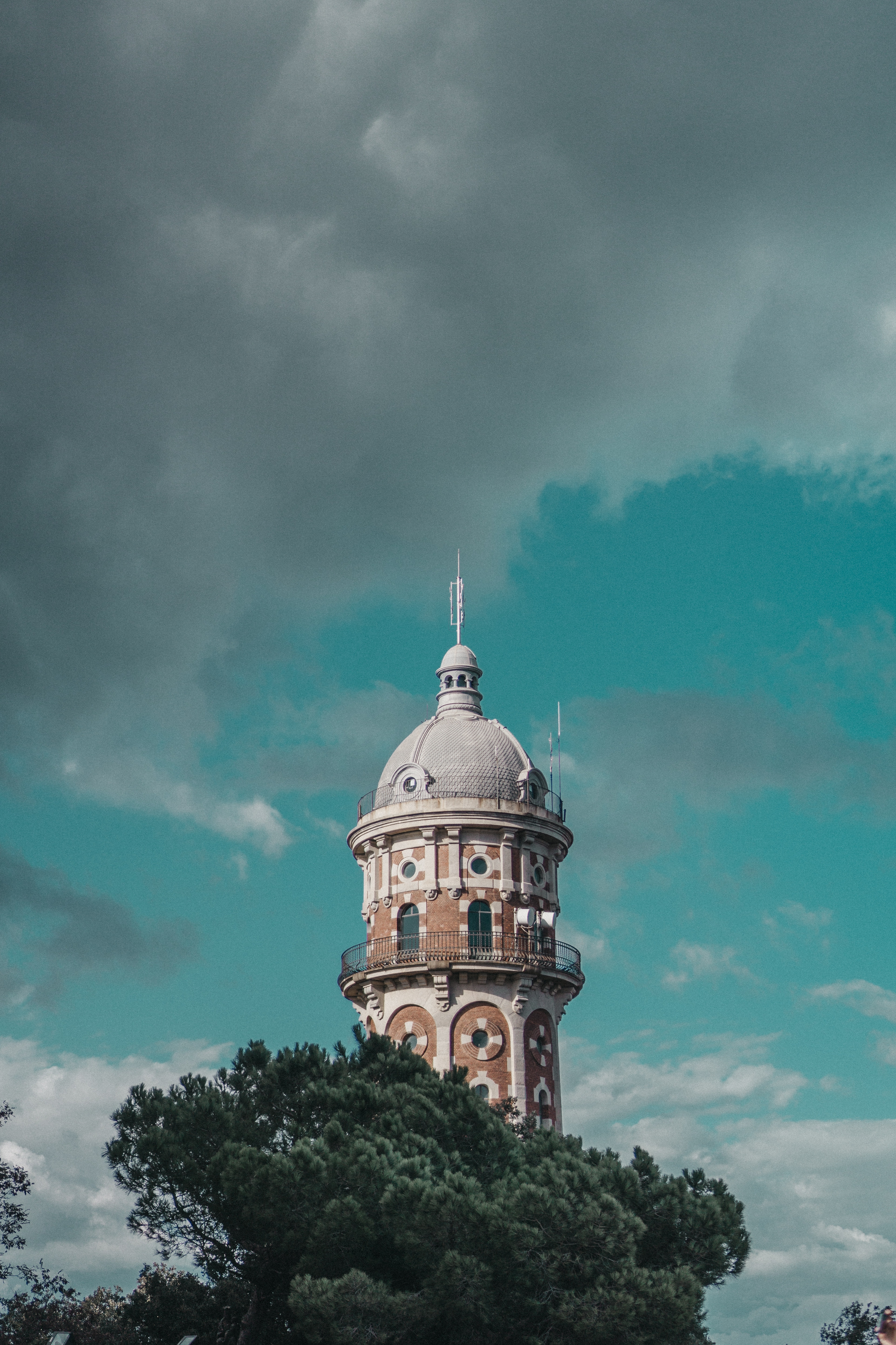 barcelona, cities, trees, clouds, tower, spain for android