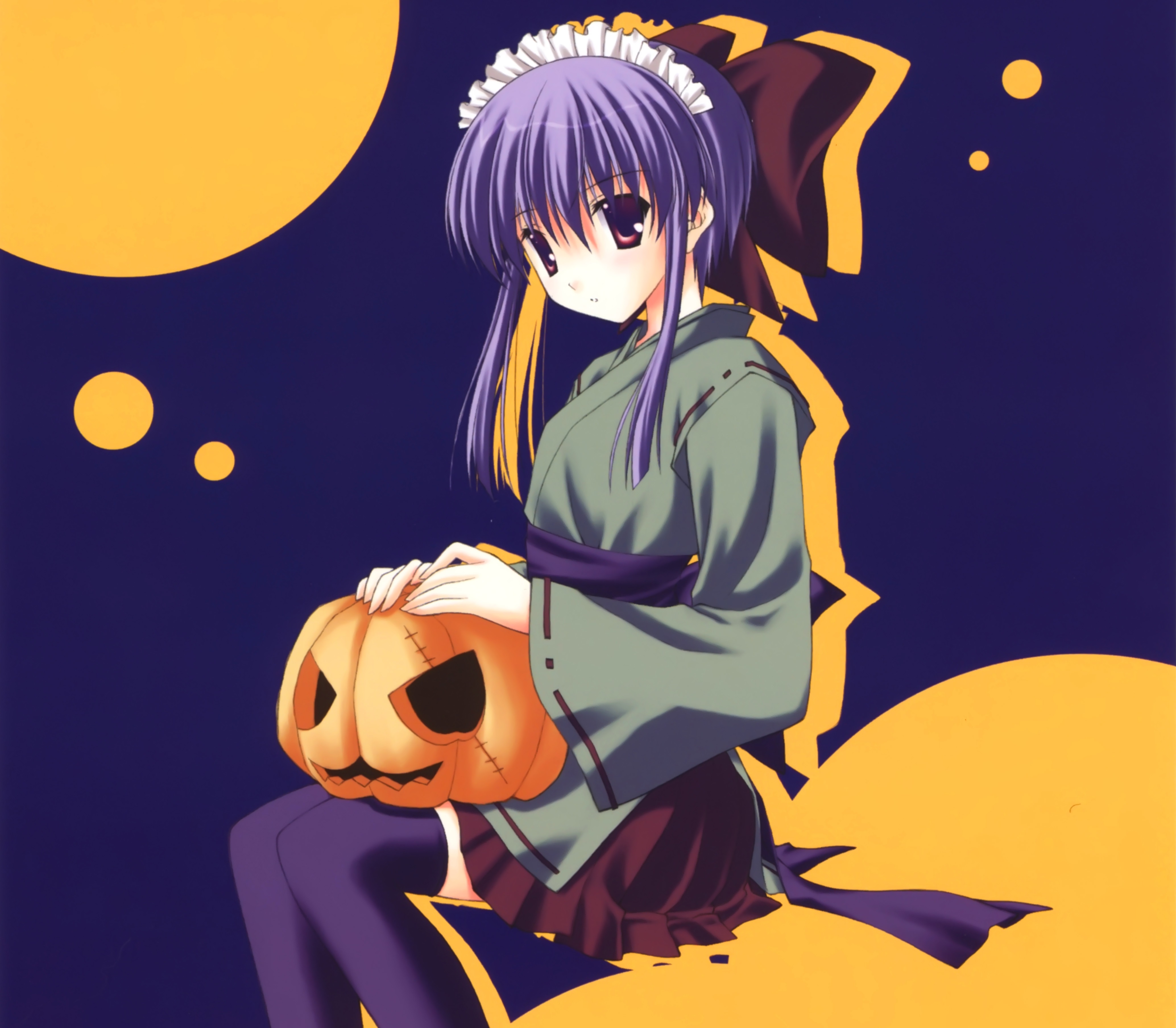 Free download wallpaper Anime, Pumpkin, Kimono, Original, Red Eyes, Purple Hair on your PC desktop