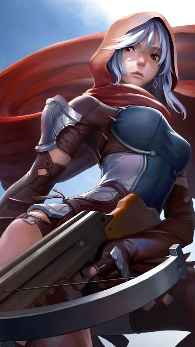Download mobile wallpaper Fantasy, Leather, Cloak, Crossbow, Women Warrior, White Hair, Woman Warrior for free.
