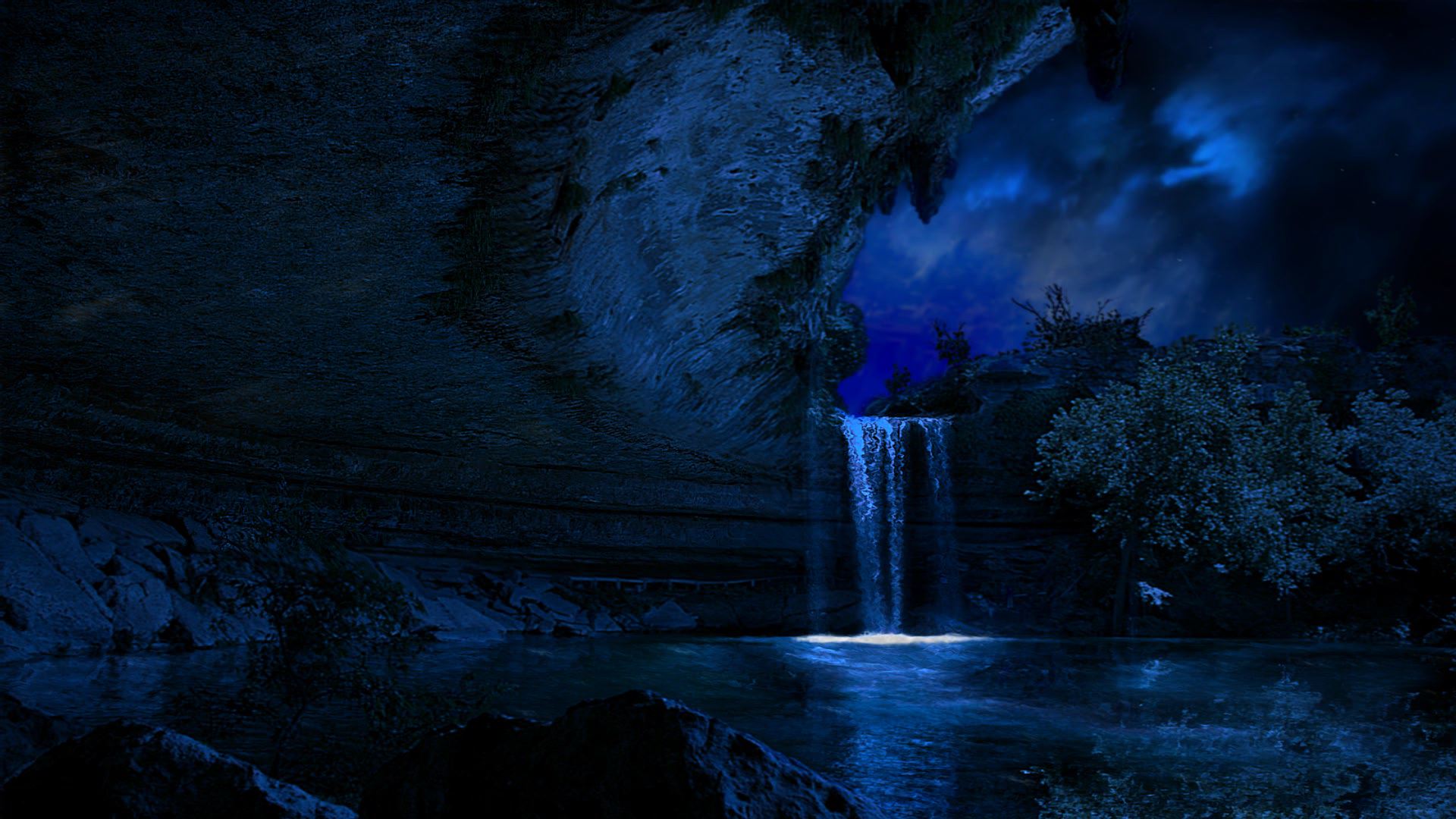 Free download wallpaper Sky, Night, Waterfall, Artistic on your PC desktop