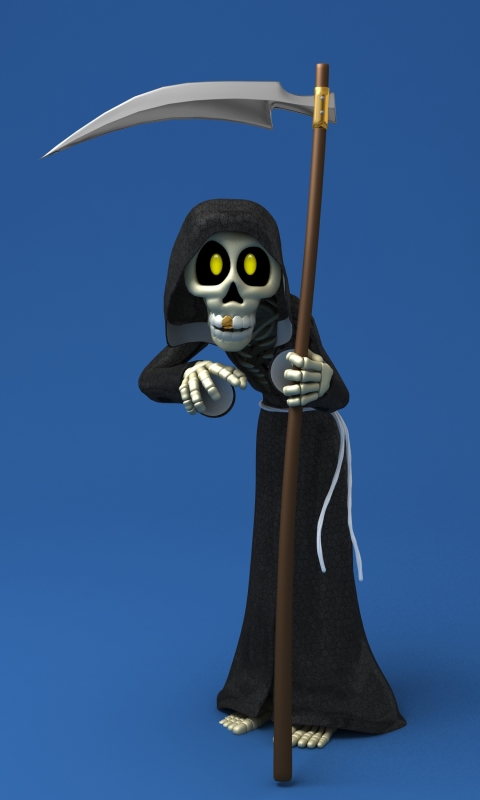 Download mobile wallpaper Cartoon, Halloween, Dark, Grim Reaper, Scythe for free.