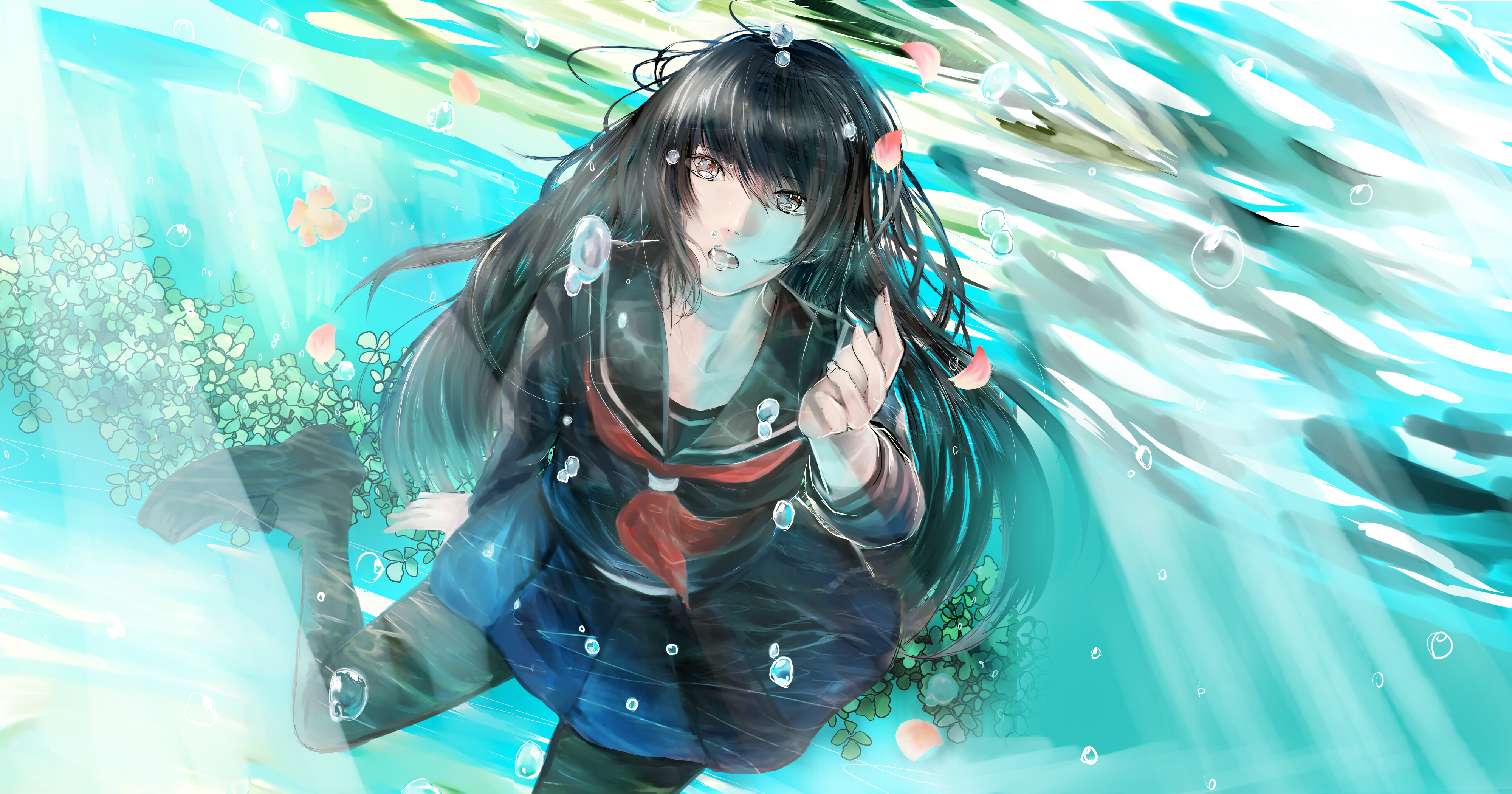 Free download wallpaper Anime, Girl, Underwater, School Uniform on your PC desktop
