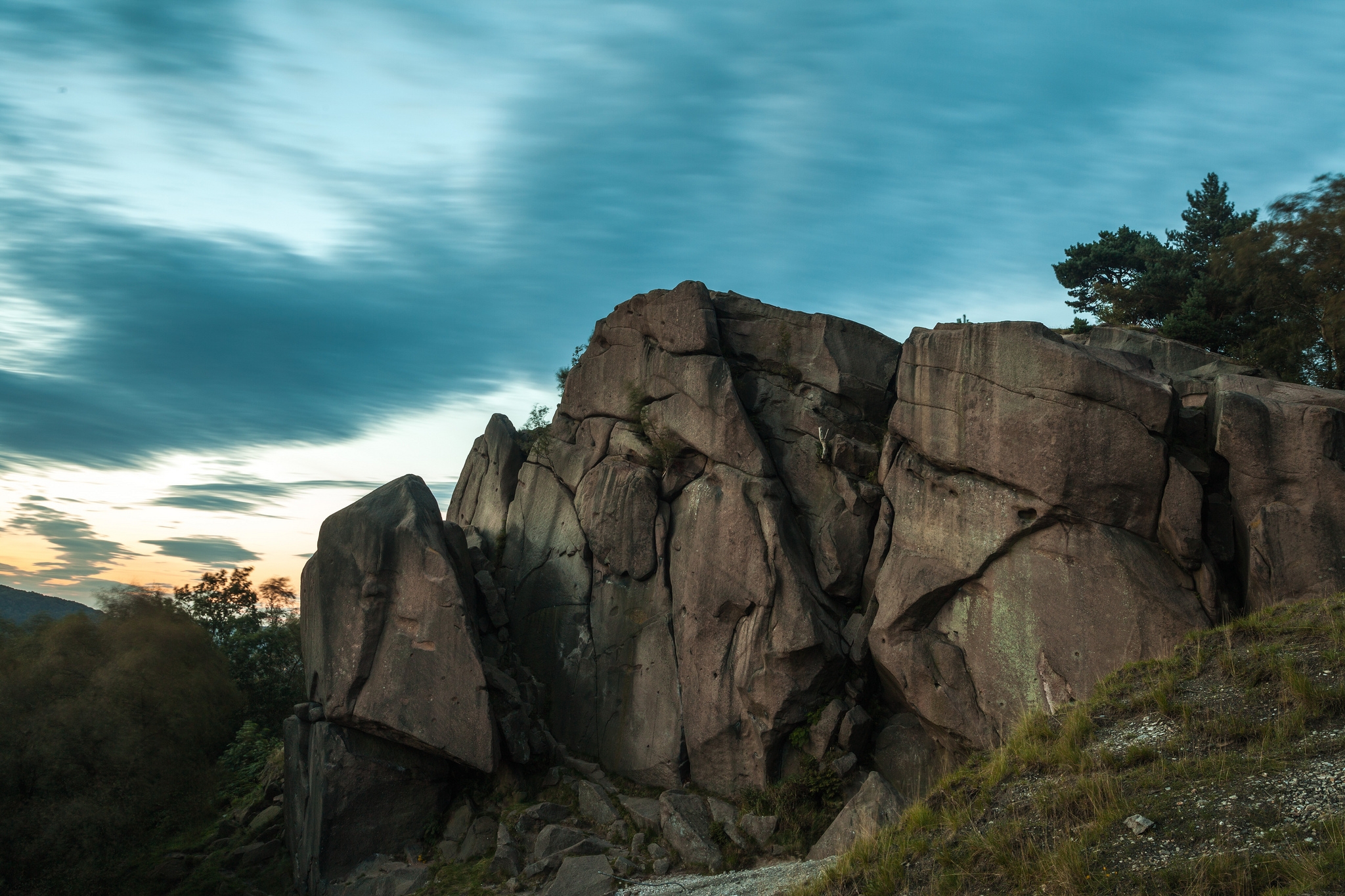 Free download wallpaper Nature, Rocks, Evening, Trees, Clouds on your PC desktop