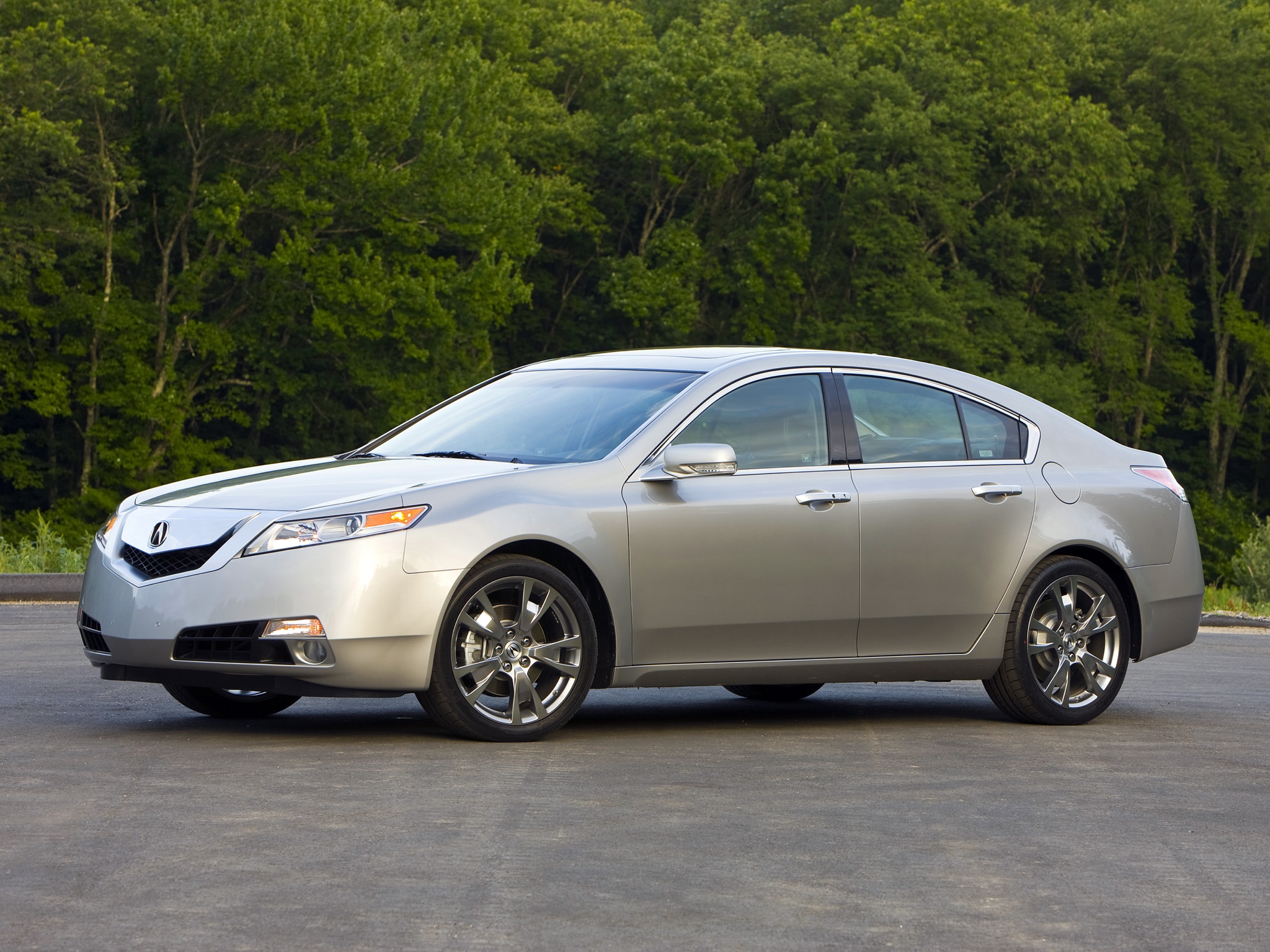 Free download wallpaper Auto, Trees, Acura, Side View, Style, 2008, Tl, Silver Metallic, Asphalt, Cars on your PC desktop