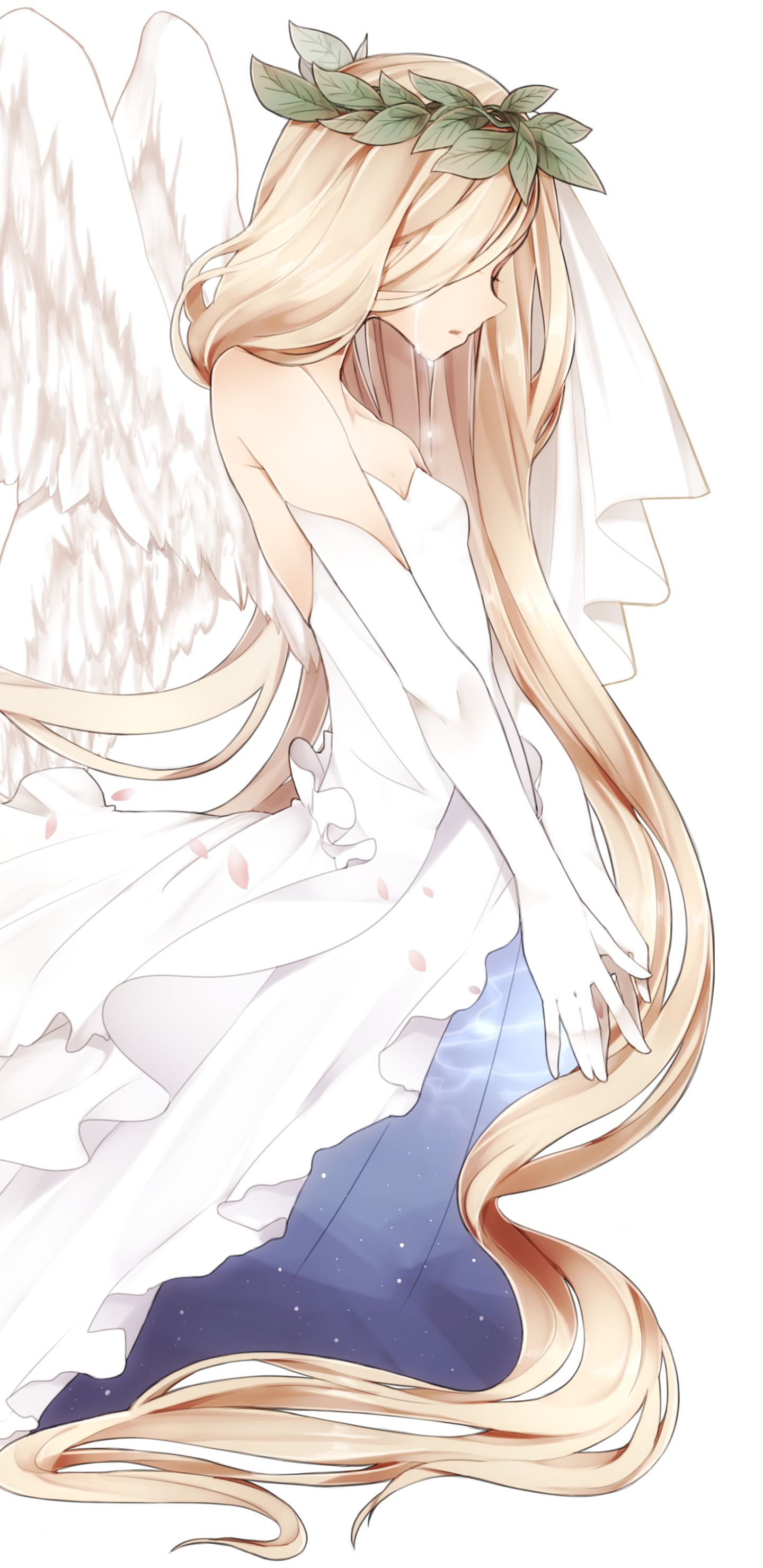 Download mobile wallpaper Anime, Wings, Angel, Blonde, Glove, Long Hair for free.