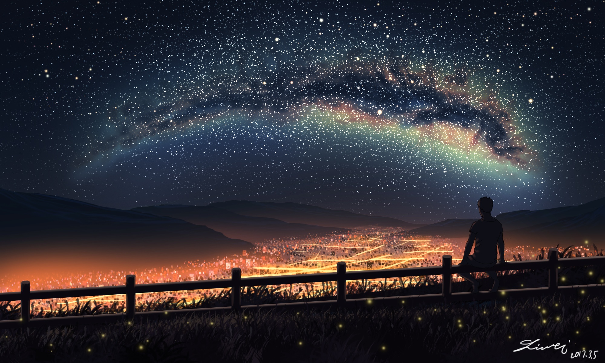 Free download wallpaper Anime, Night, Starry Sky on your PC desktop