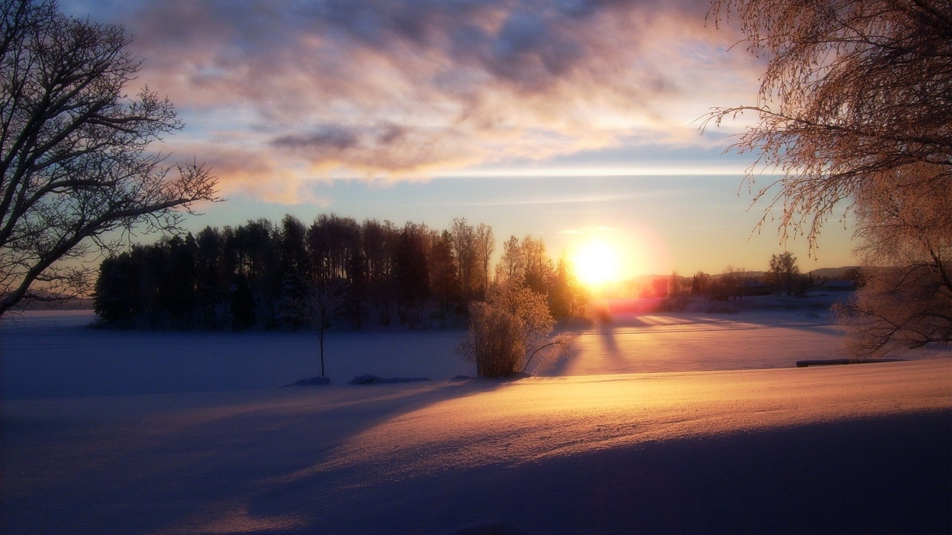 PCデスクトップに風景, 冬, 日没画像を無料でダウンロード