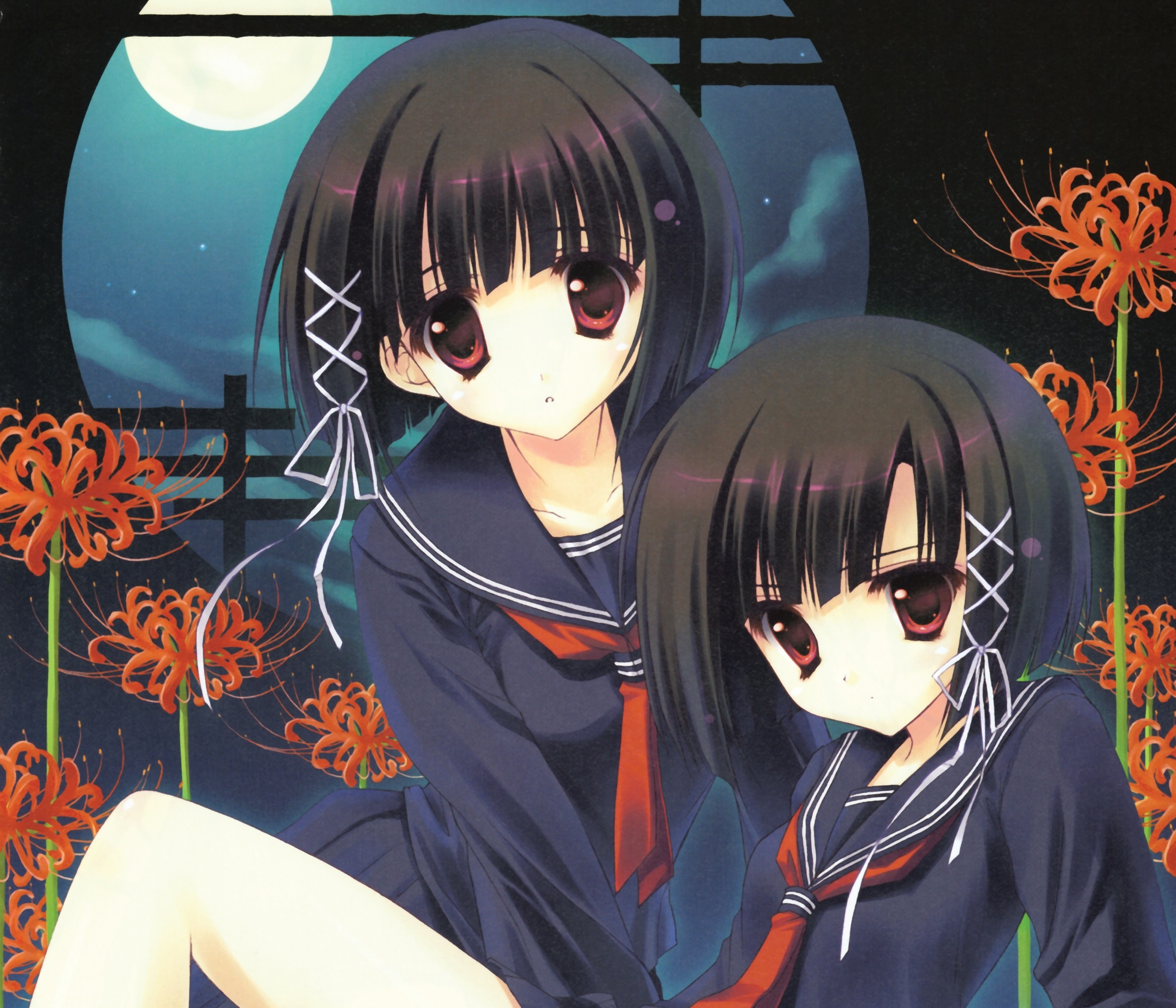 Download mobile wallpaper Anime, Original, Red Eyes, Black Hair, Short Hair, Twins for free.