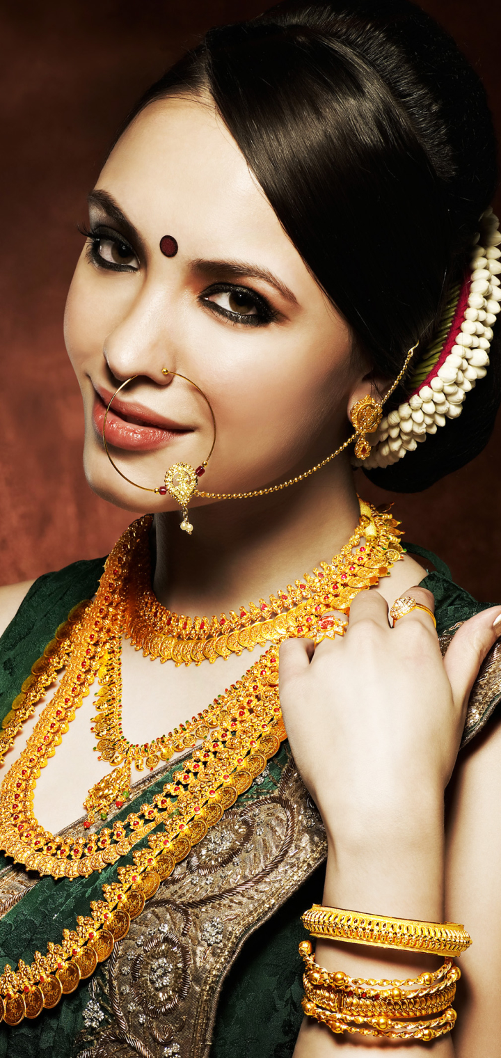 Download mobile wallpaper Jewelry, Mood, Face, Model, Women, Indian, Necklace, Brown Eyes for free.