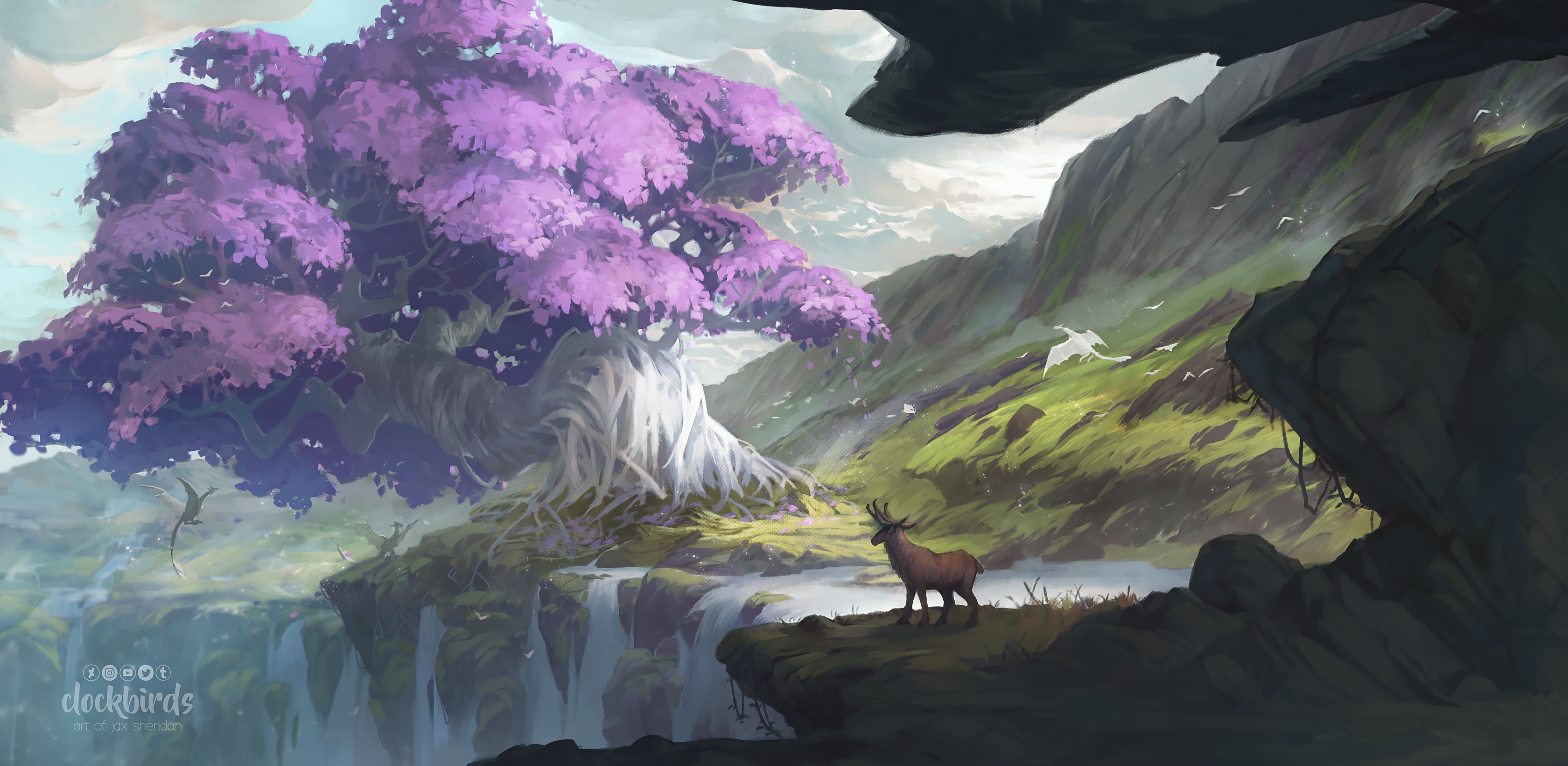 Download mobile wallpaper Fantasy, Tree, Elk for free.