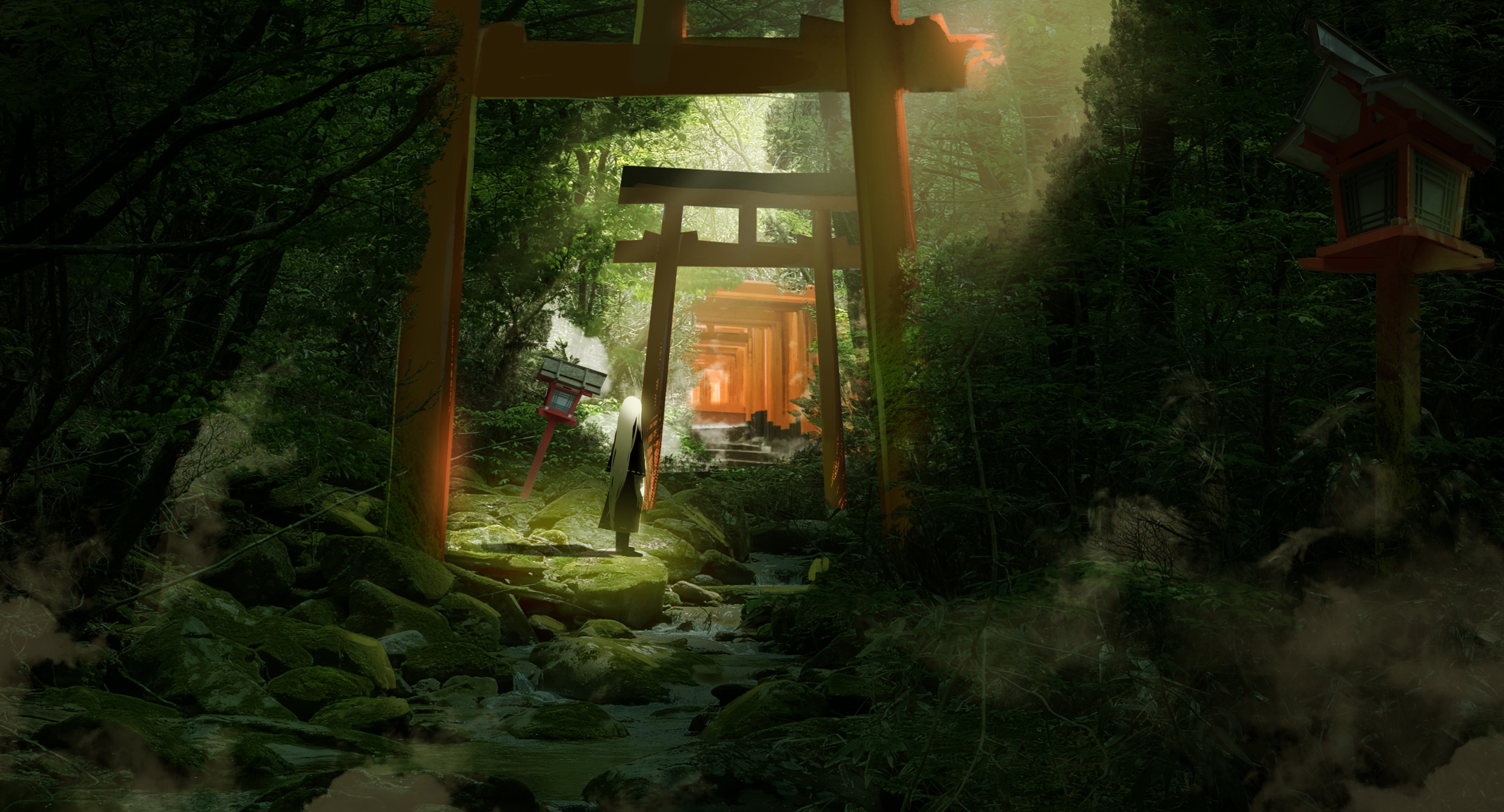 Download mobile wallpaper Anime, Landscape, Shrine for free.
