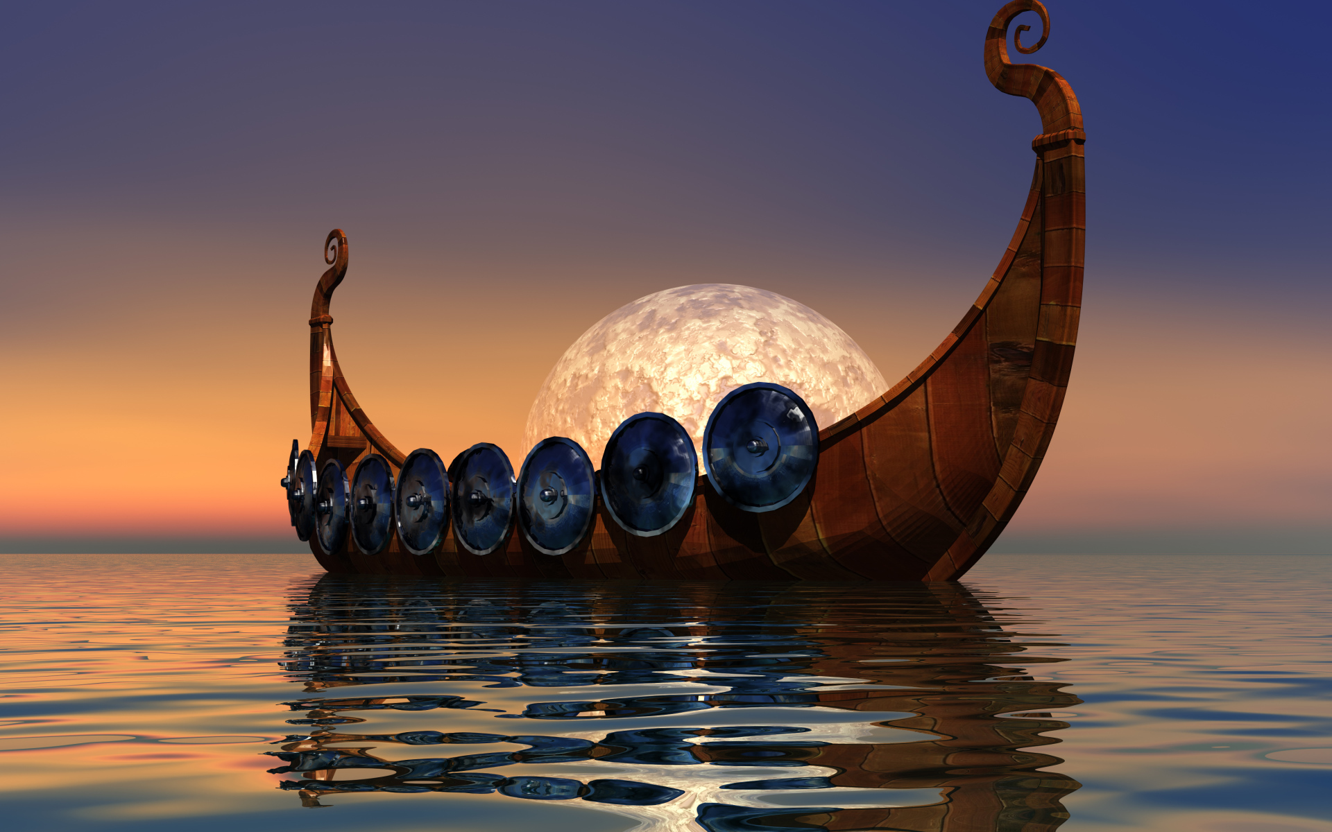 974925 télécharger l'image viking, drakkar, fantaisie, pleine lune, océan, navire - fonds d'écran et économiseurs d'écran gratuits