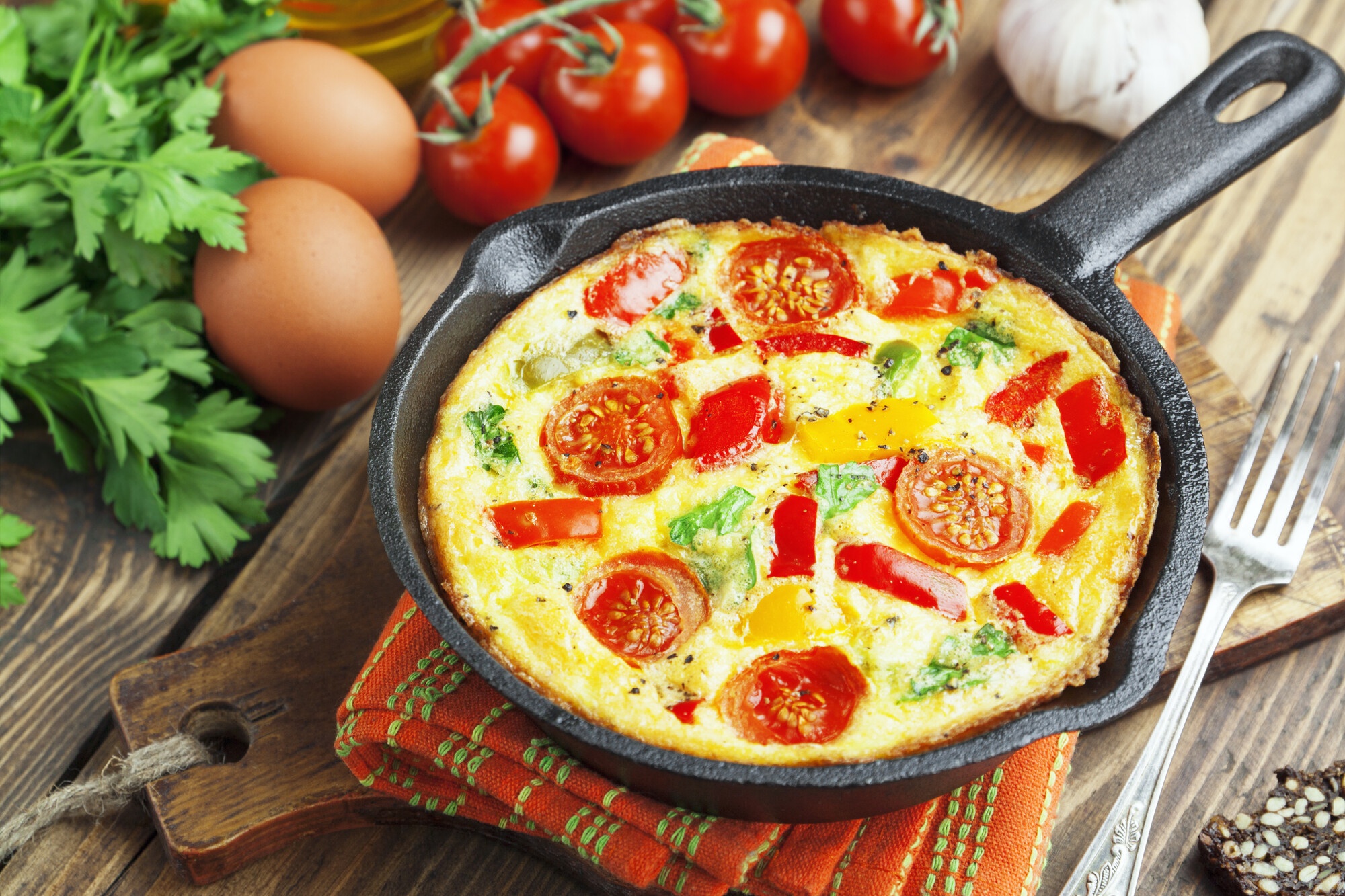food, omelette, egg, still life, tomato