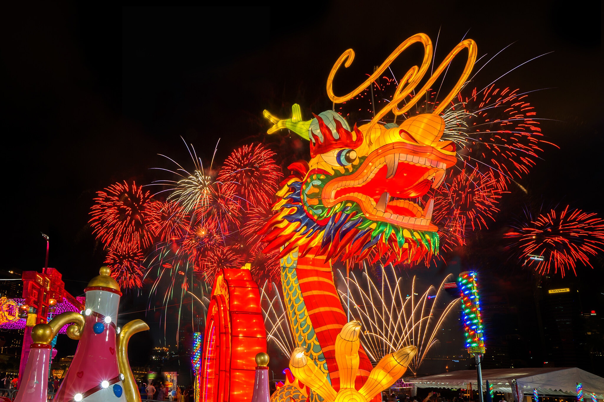 Free download wallpaper Holiday, Dragon, Fireworks, Chinese New Year on your PC desktop