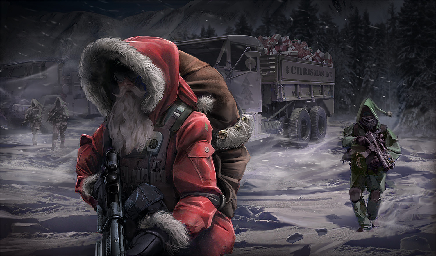 Laden Sie das Feiertage, Weihnachtsmann, Weihnachten, Waffe, Geschenk, Soldat-Bild kostenlos auf Ihren PC-Desktop herunter