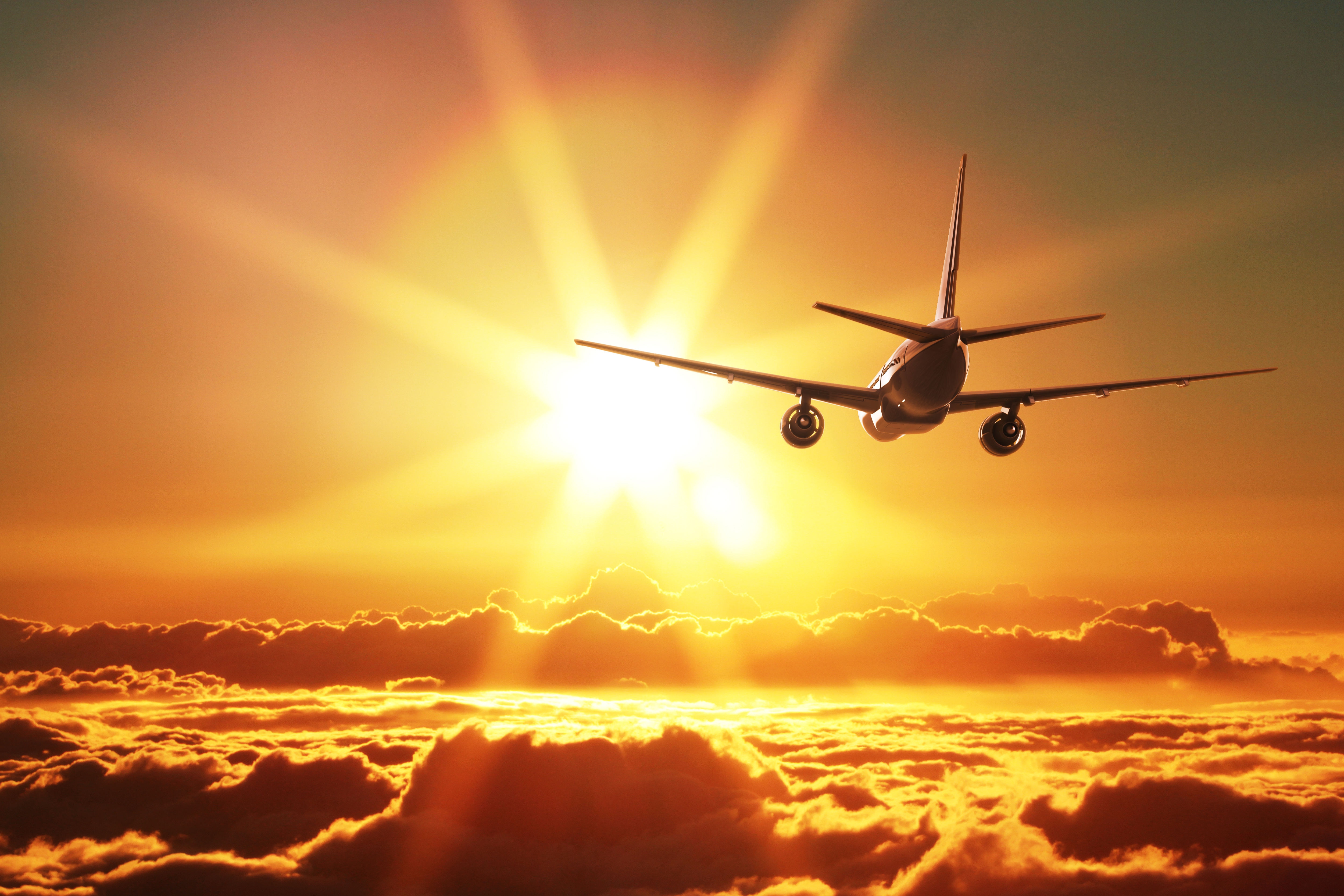 vehicles, aircraft, cloud, passenger plane, sky, sun, sunbeam