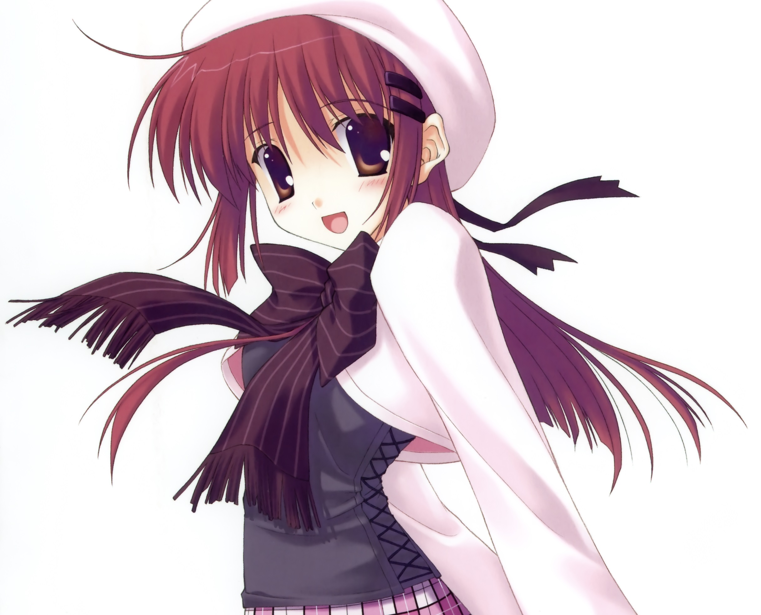 Download mobile wallpaper Anime, Smile, Hat, Ribbon, Original, Brown Eyes, Long Hair, Brown Hair for free.