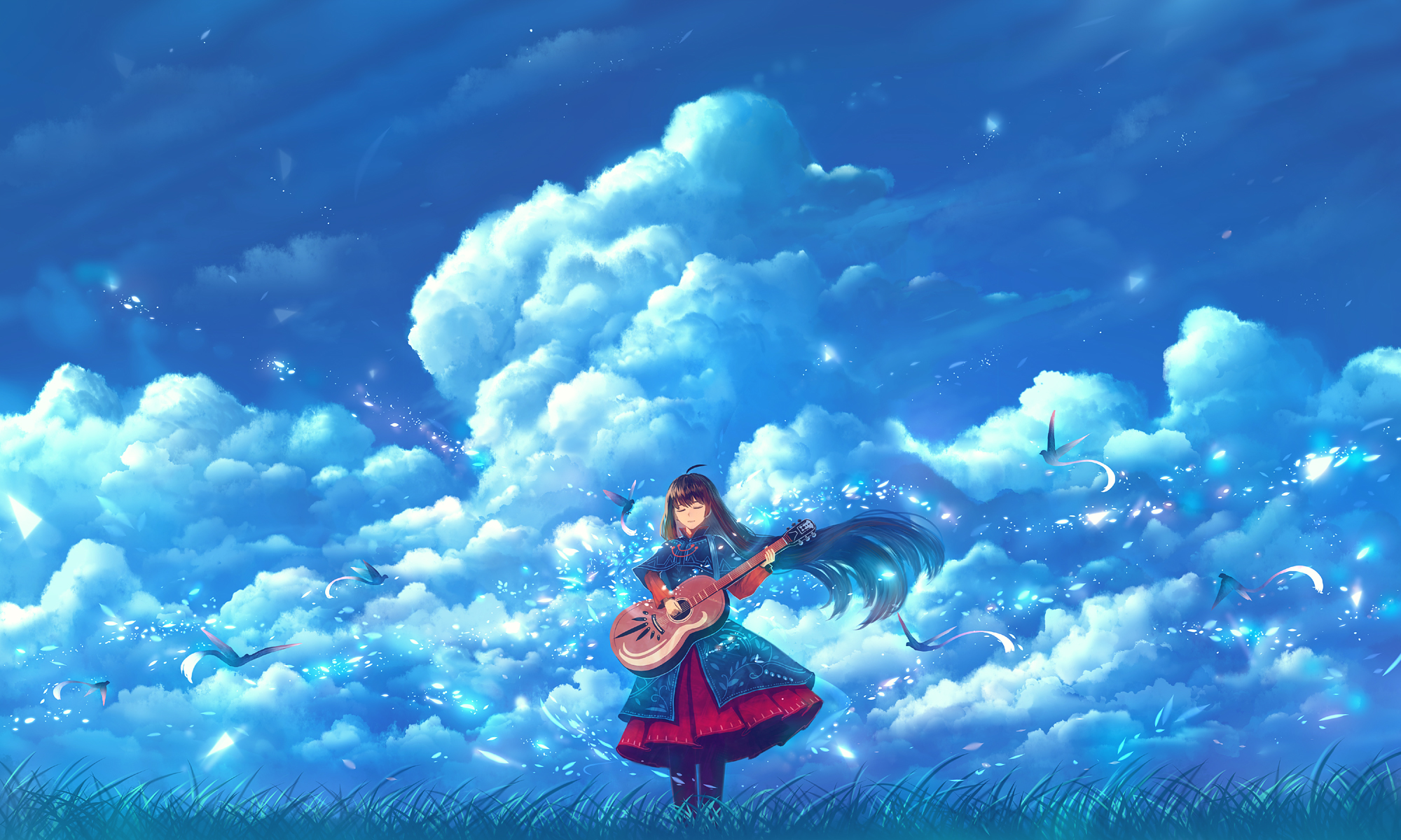 Baixar papel de parede para celular de Anime, Céu, Guitarra, Cabelo Longo, Musica gratuito.