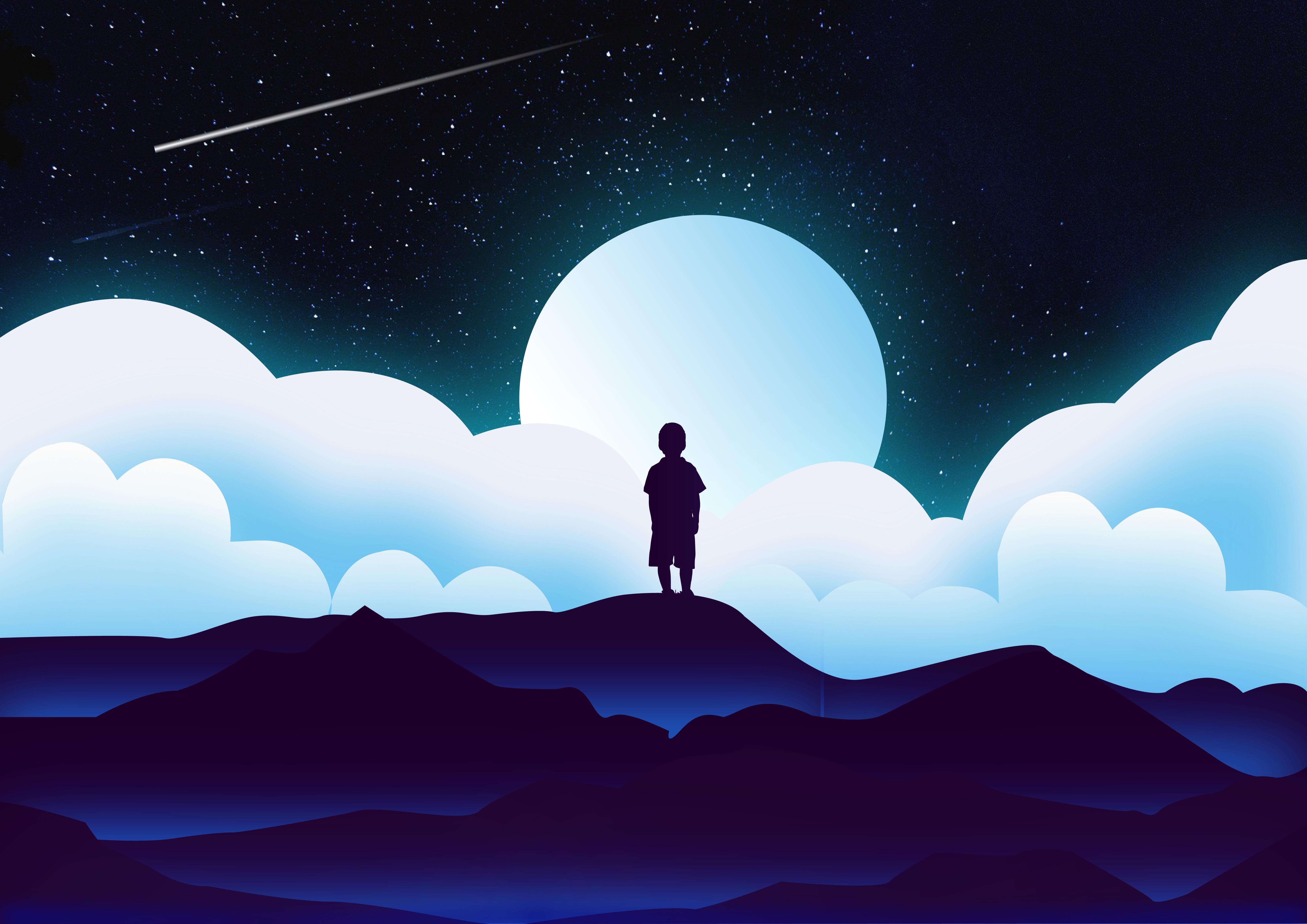 Free download wallpaper Clouds, Child, Silhouette, Universe, Moon, Vector on your PC desktop