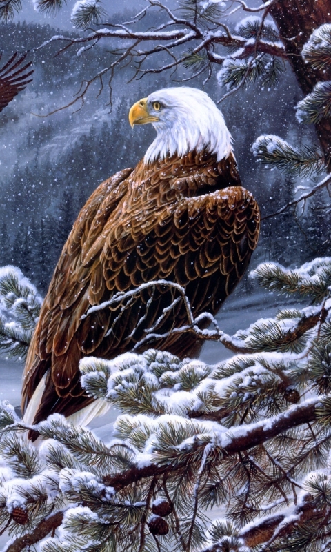 Download mobile wallpaper Winter, Birds, Bird, Animal, Eagle, Painting, Bald Eagle for free.