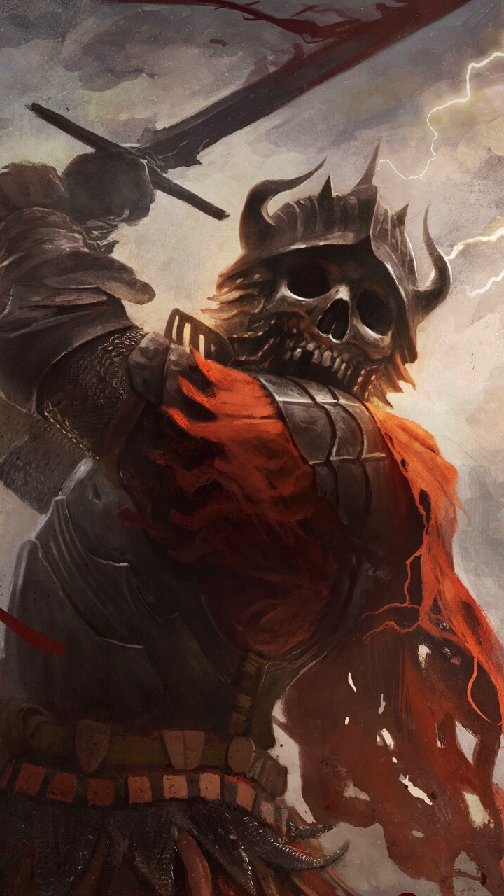 Download mobile wallpaper Dark, Warrior, Monster, Skeleton, Armor, Undead for free.