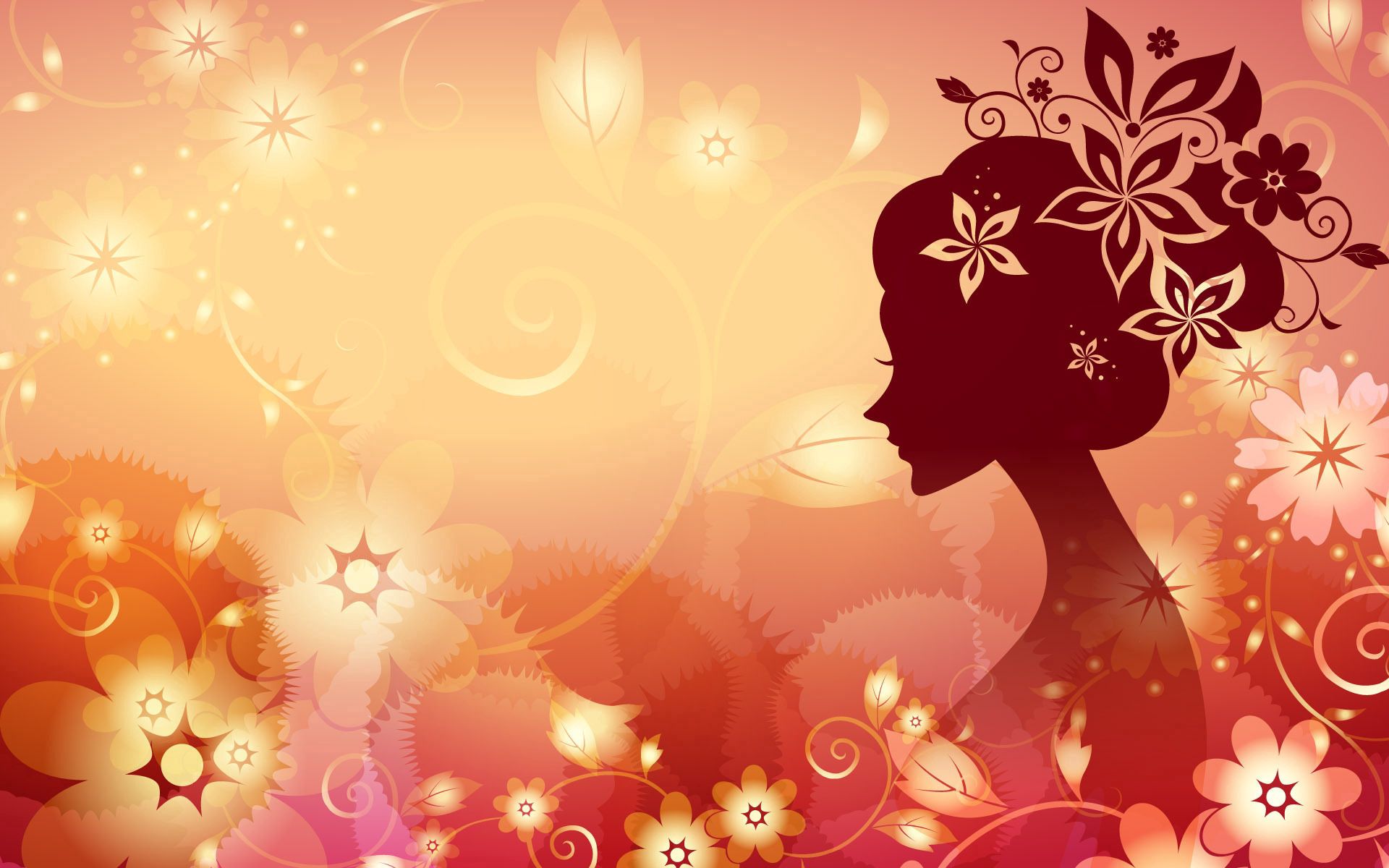 Handy-Wallpaper Blumen, Silhouette, Gesicht, Patterns, Vektor, Mädchen kostenlos herunterladen.