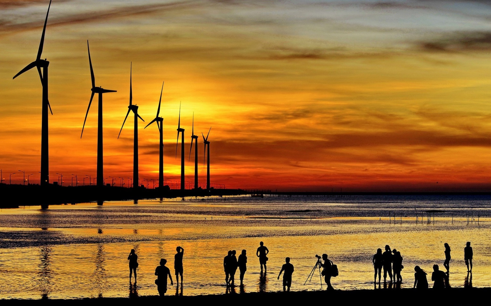 Download mobile wallpaper Sunset, Wind Turbine, Man Made for free.