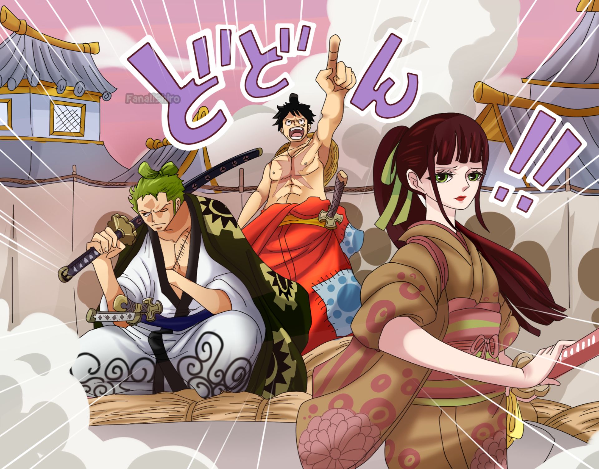 Download mobile wallpaper Anime, One Piece, Roronoa Zoro, Monkey D Luffy, Kikunojo (One Piece) for free.