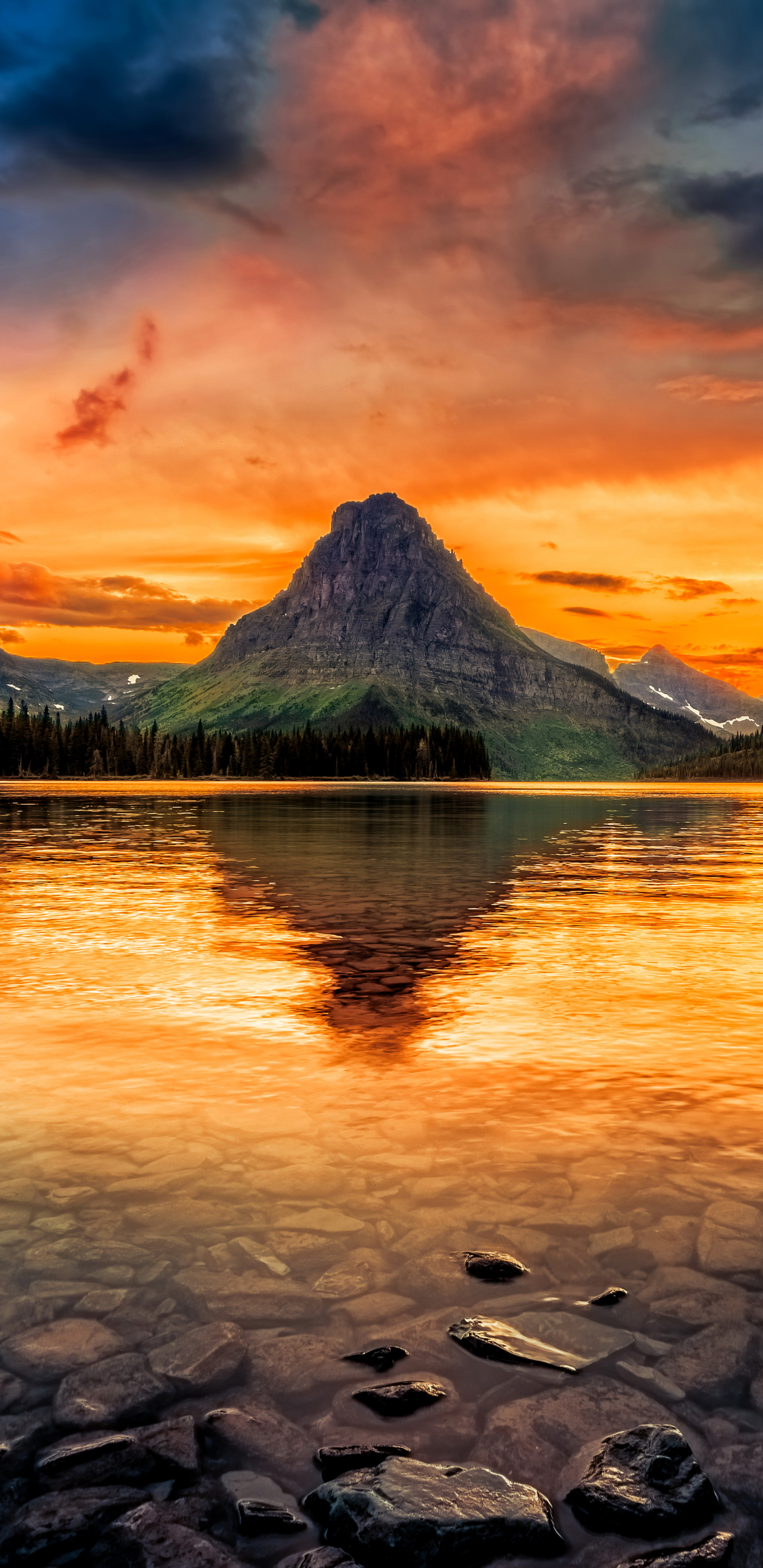 earth, glacier national park, nature, reflection, sunset, usa, mountain, lake, national park