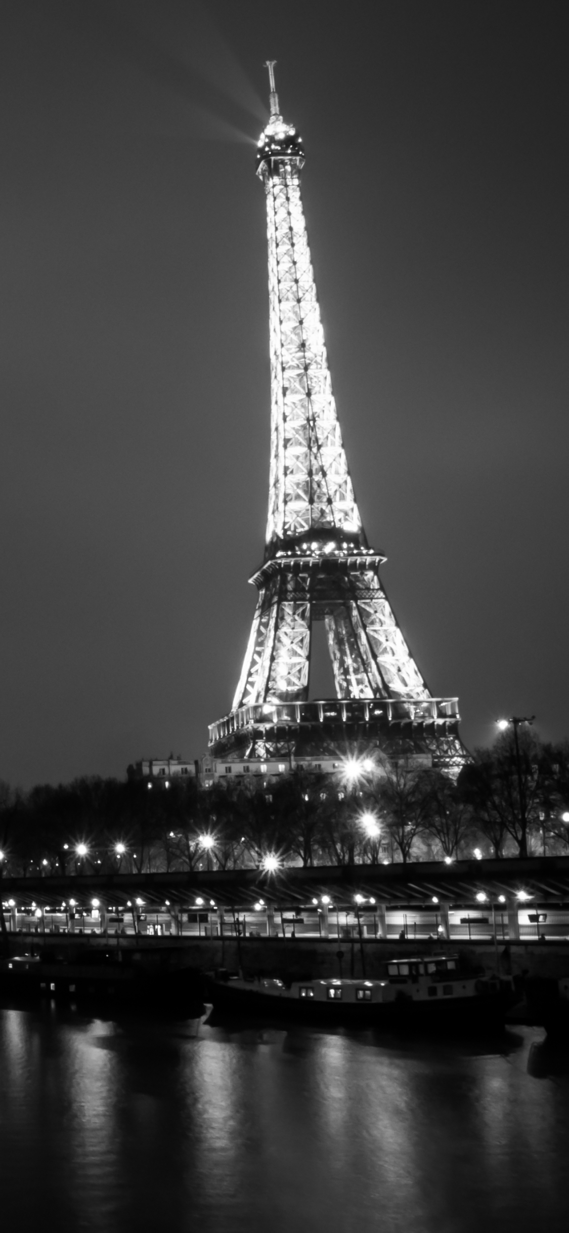 Download mobile wallpaper Cities, Night, Paris, Eiffel Tower, Light, France, Man Made, Black & White for free.