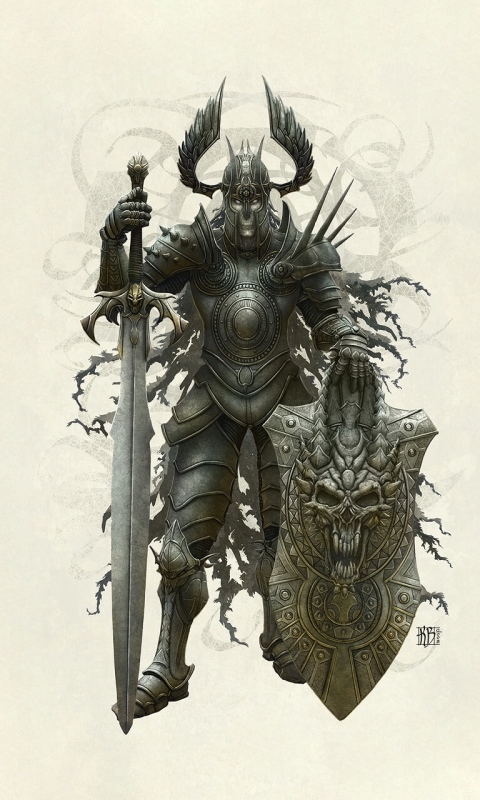 Download mobile wallpaper Dark, Shield, Warrior, Skeleton, Armor, Sword for free.