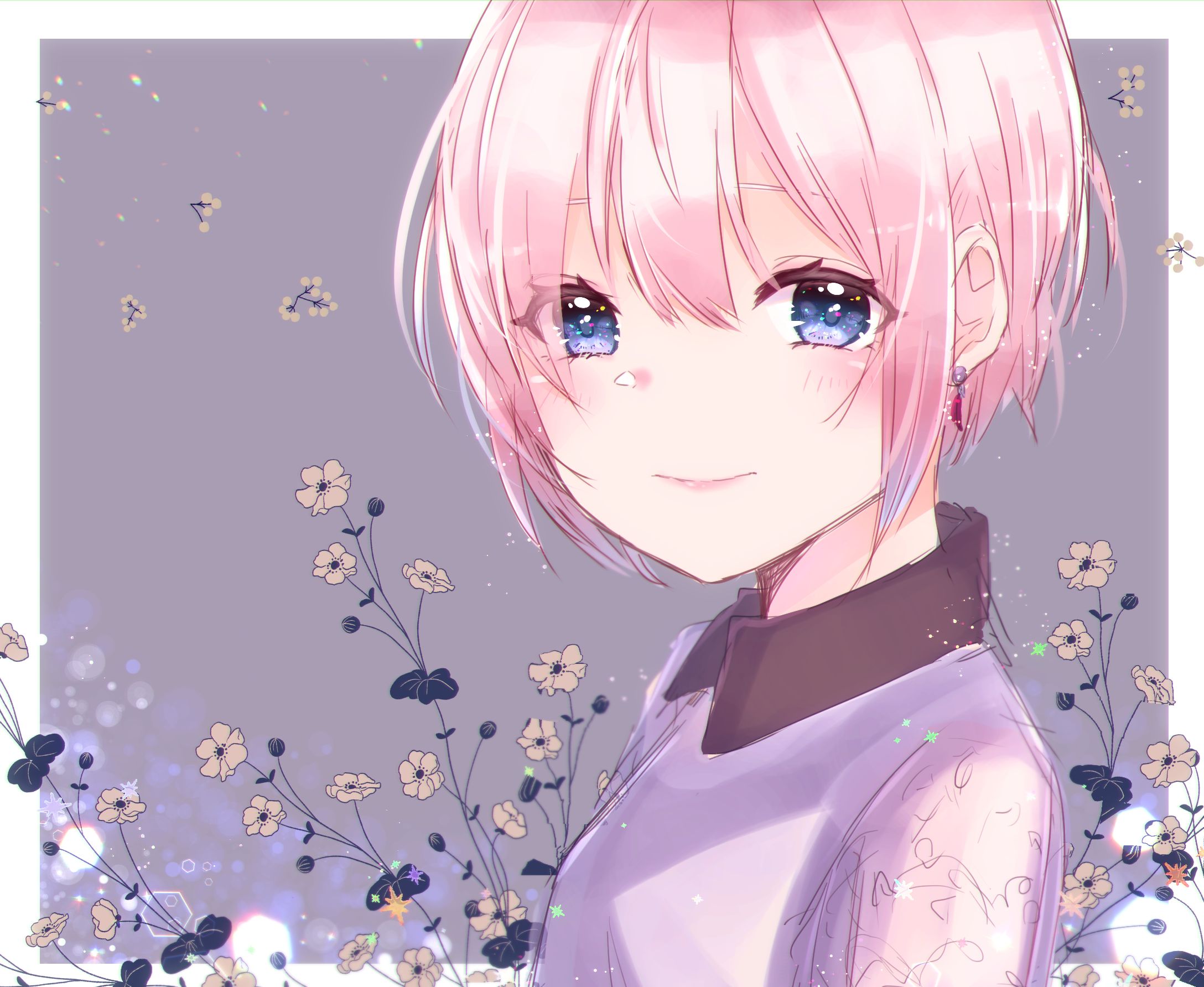 Download mobile wallpaper Anime, Girl, Blue Eyes, Pink Hair, Short Hair for free.