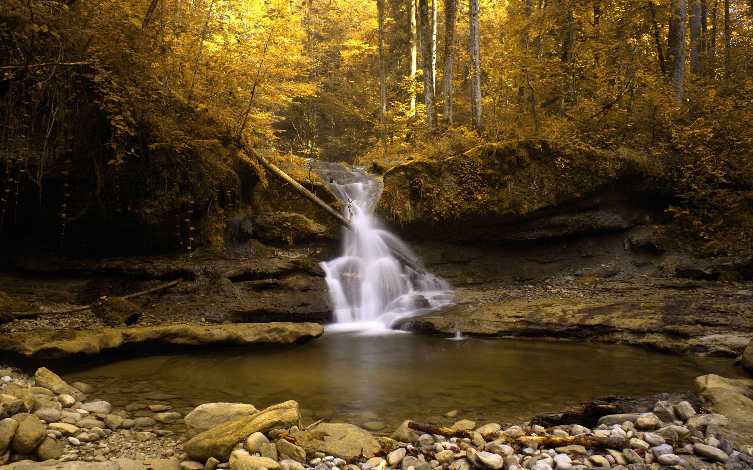 Download mobile wallpaper Rivers, Landscape, Trees, Autumn, Waterfalls for free.