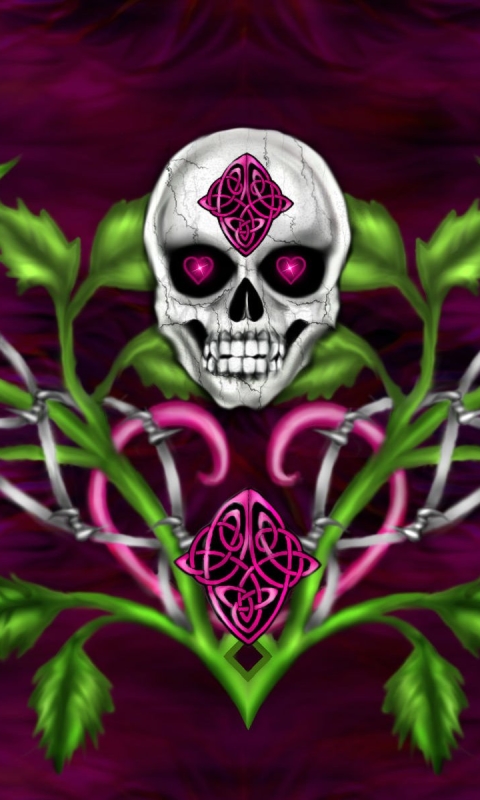 無料モバイル壁紙暗い, 薔薇, 頭蓋骨, ピンクの花, デザインをダウンロードします。