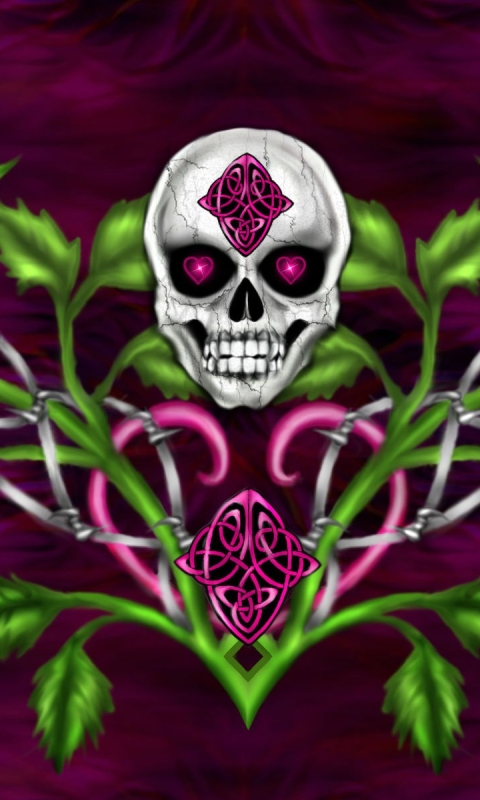 Download mobile wallpaper Dark, Rose, Design, Skull, Pink Flower for free.