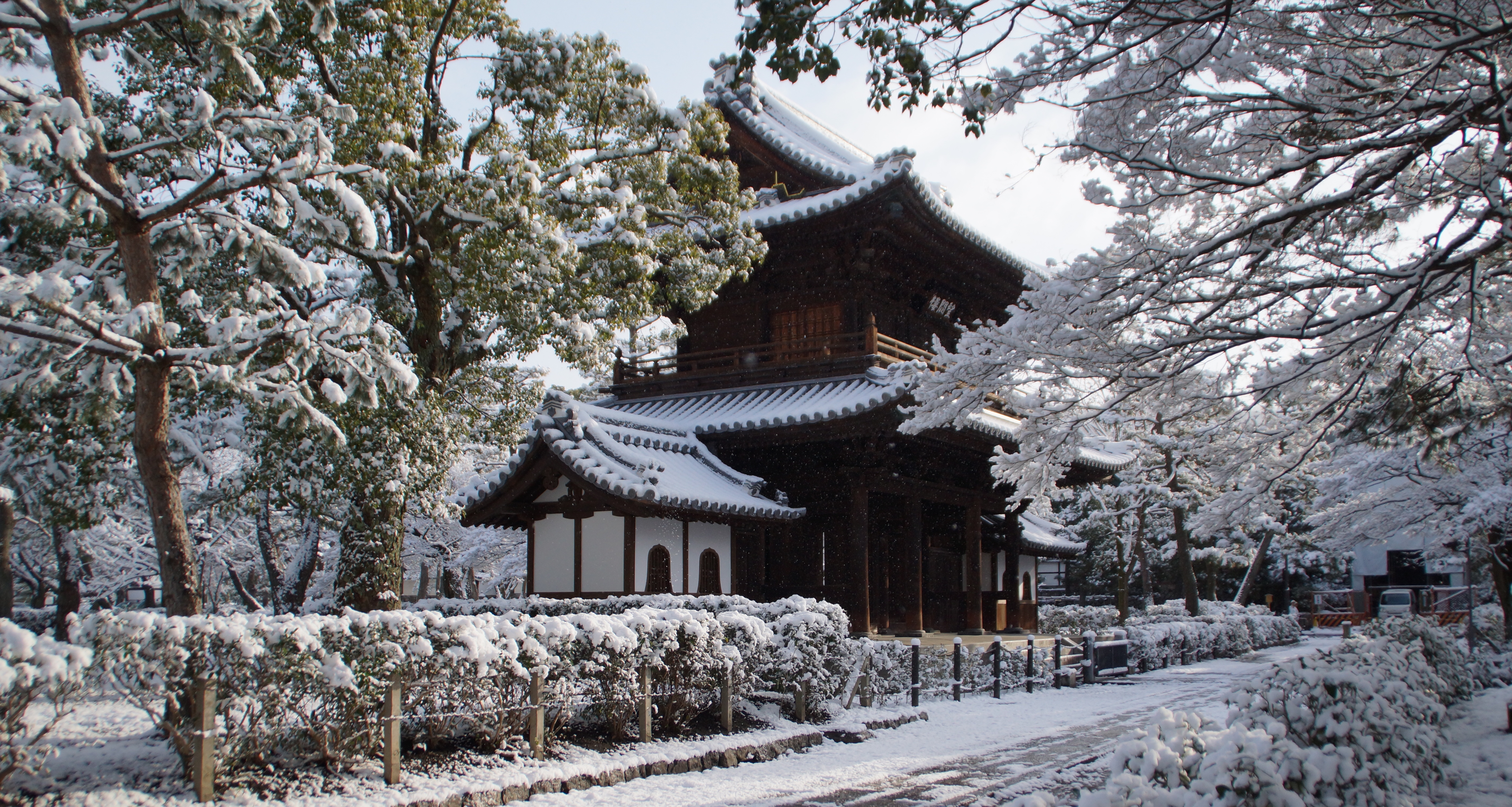 temple, japan, religious, kennin ji temple, kyoto, snow, winter, temples