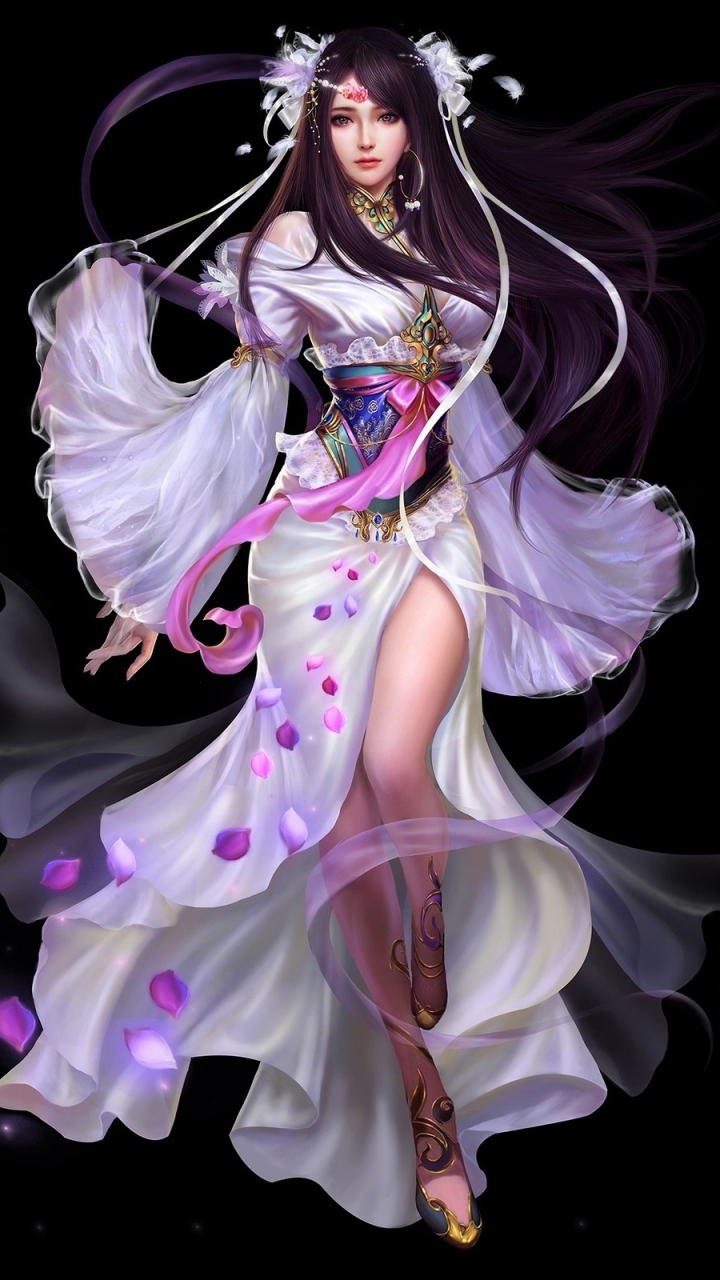 Download mobile wallpaper Fantasy, Oriental, Women, Long Hair, Purple Hair for free.