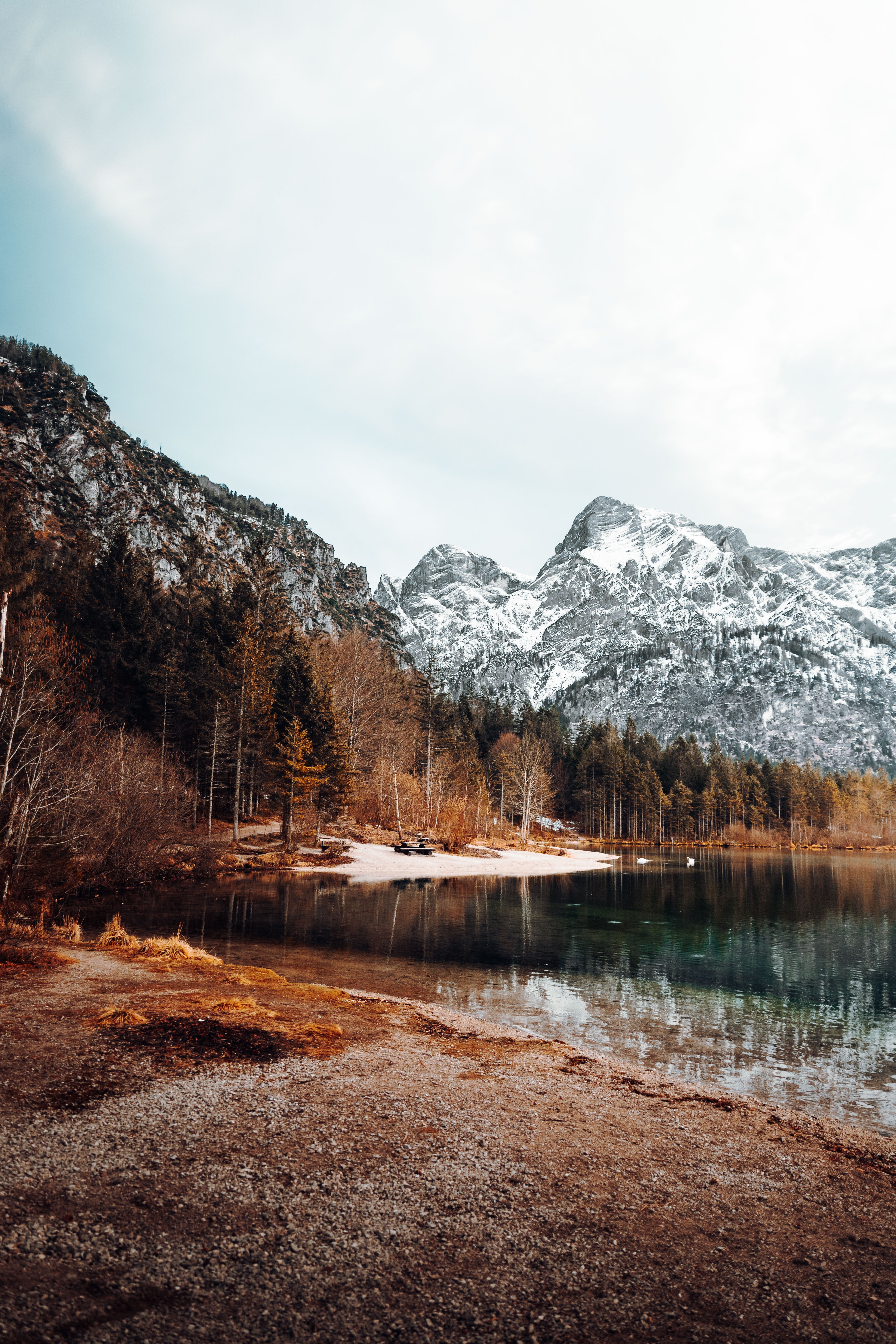 無料モバイル壁紙自然, 山脈, 雪, 湖, 風景をダウンロードします。