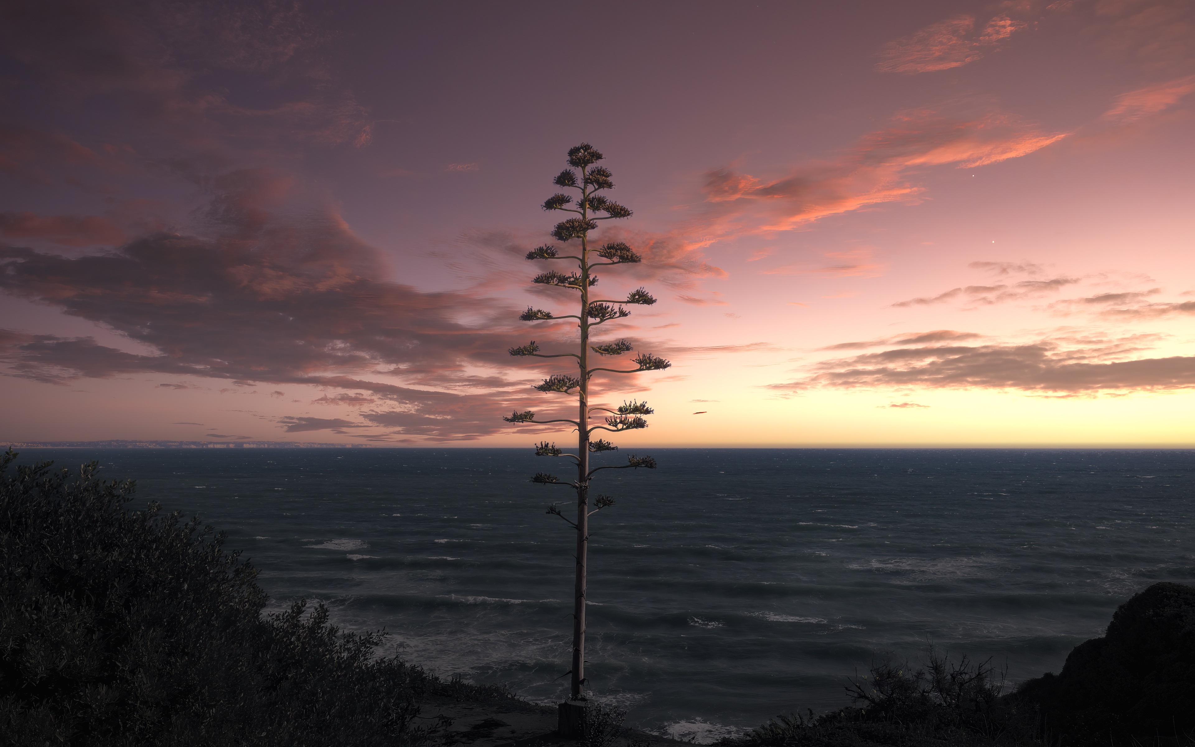Download mobile wallpaper Horizon, Tree, Ocean, Artistic for free.
